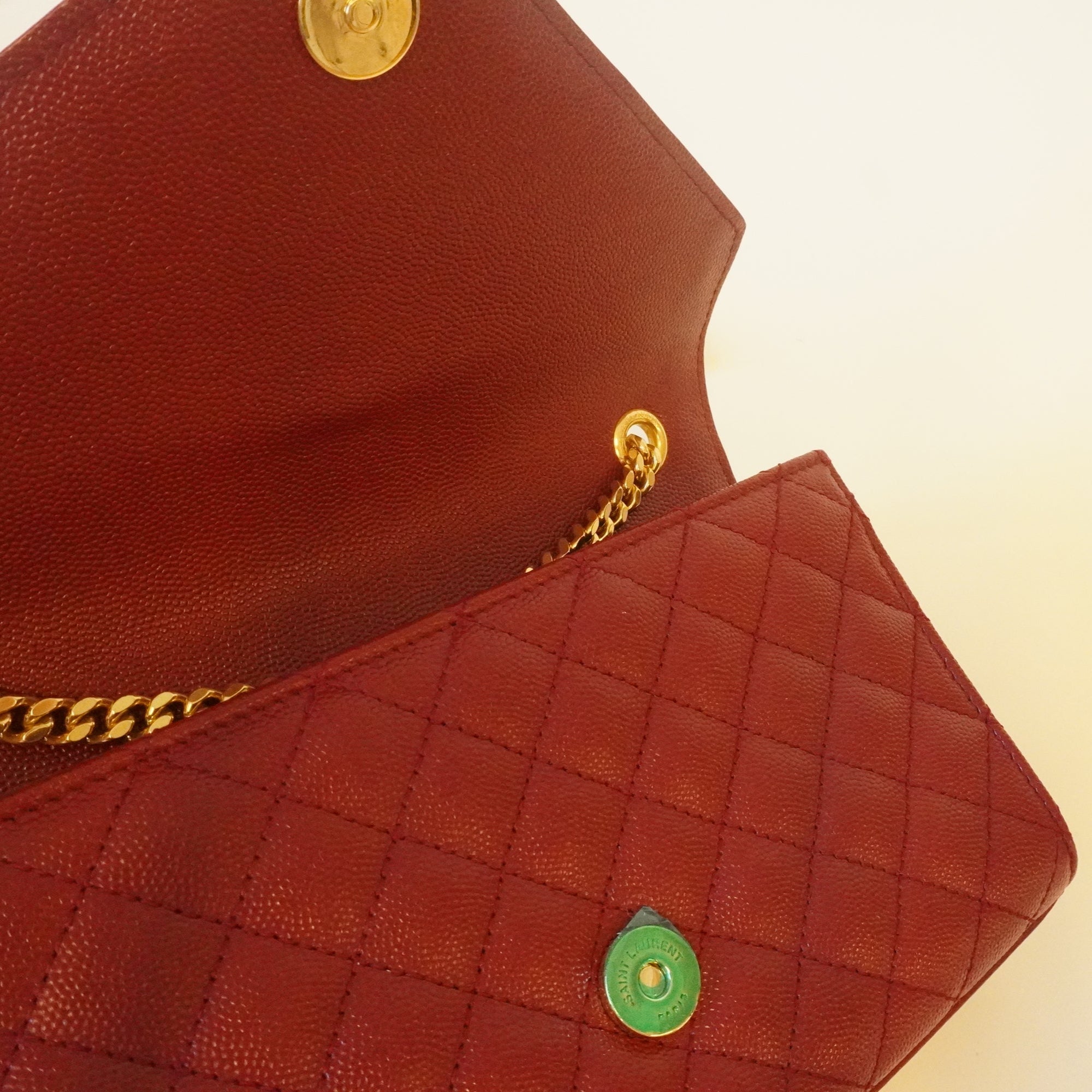 PRE-OWNED Red Grain De Poudre Mixed Matelasse Triquilt Small Monogram Shoulder Bag