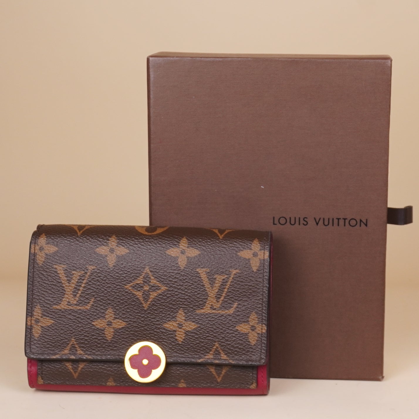 PRE-OWNED LV Fuschia Canvas Monogram Flore Compact Wallet