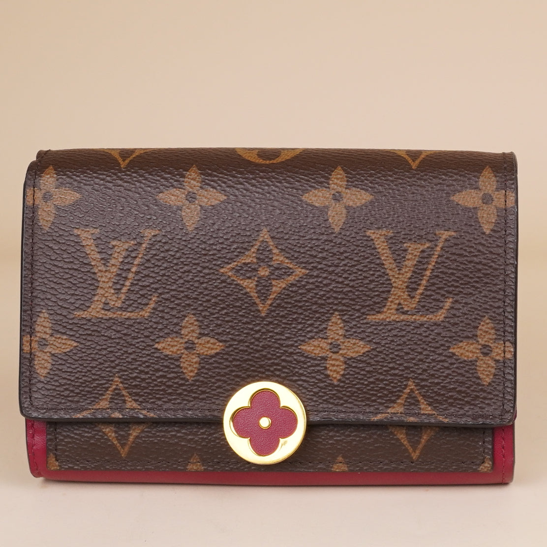 PRE-OWNED LV Fuschia Canvas Monogram Flore Compact Wallet