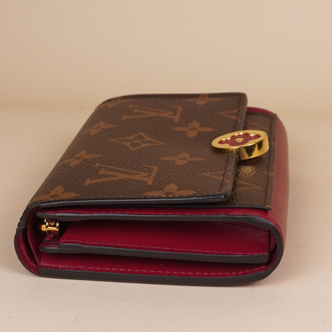 PRE-OWNED LV Fuschia Canvas Monogram Flore Compact Wallet