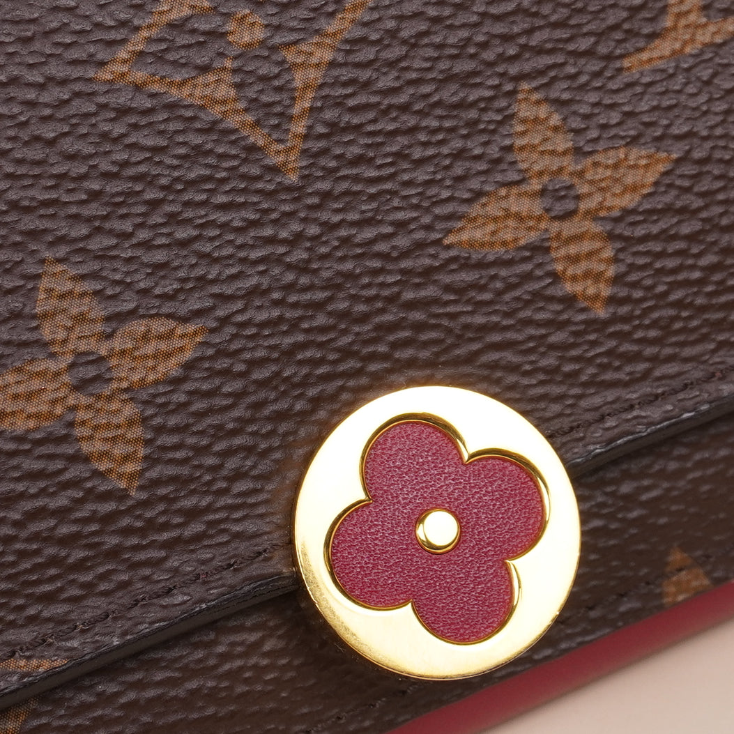 PRE-OWNED LV Fuschia Canvas Monogram Flore Compact Wallet