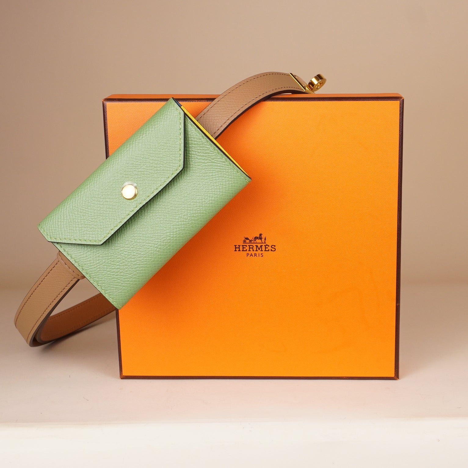 HERMES - Kelly Pocket Belt 18 Vert Frida Epsom Gold Hardware
