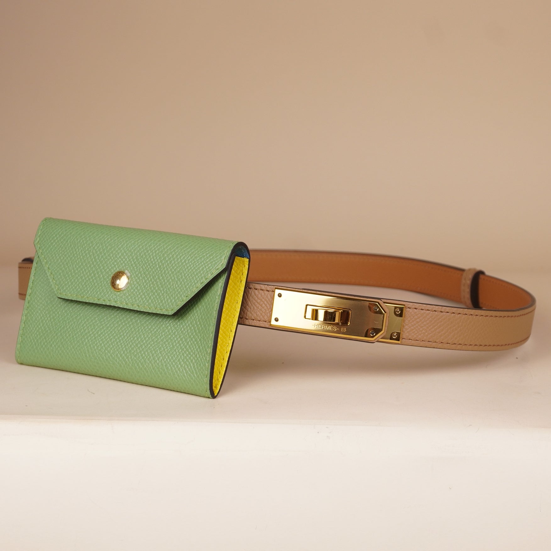 HERMES - Kelly Pocket Belt 18 Vert Frida Epsom Gold Hardware