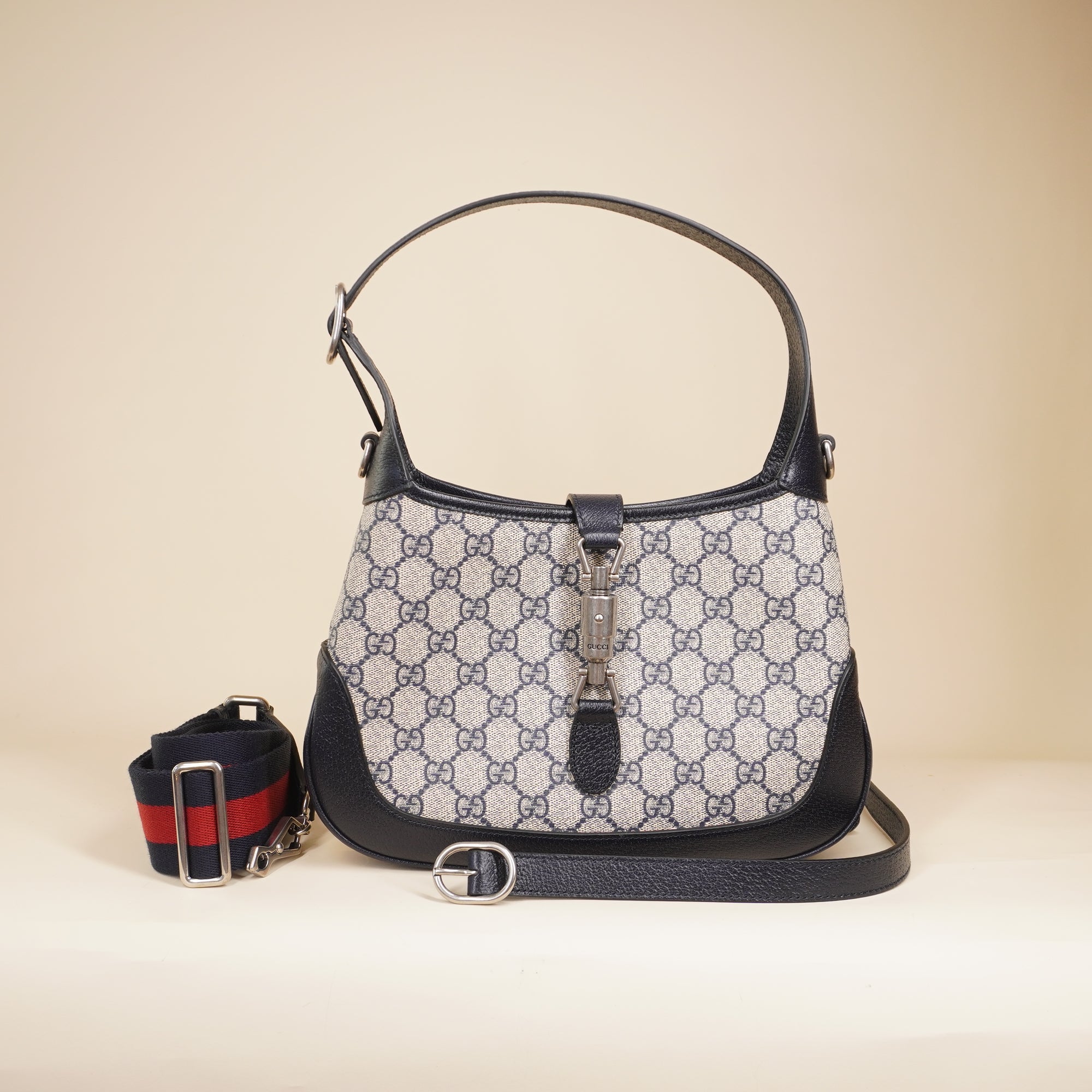 PRE-OWNED GG Web Strap Jackie 1961 Hobo GG Coated Canvas Small 