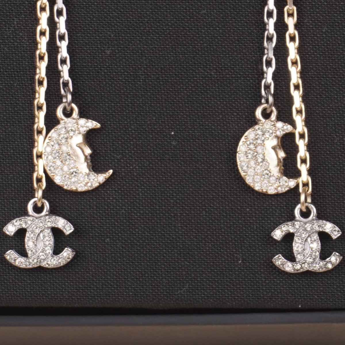 PRE-OWNED Strass CC Star & Moon Drop Earrings