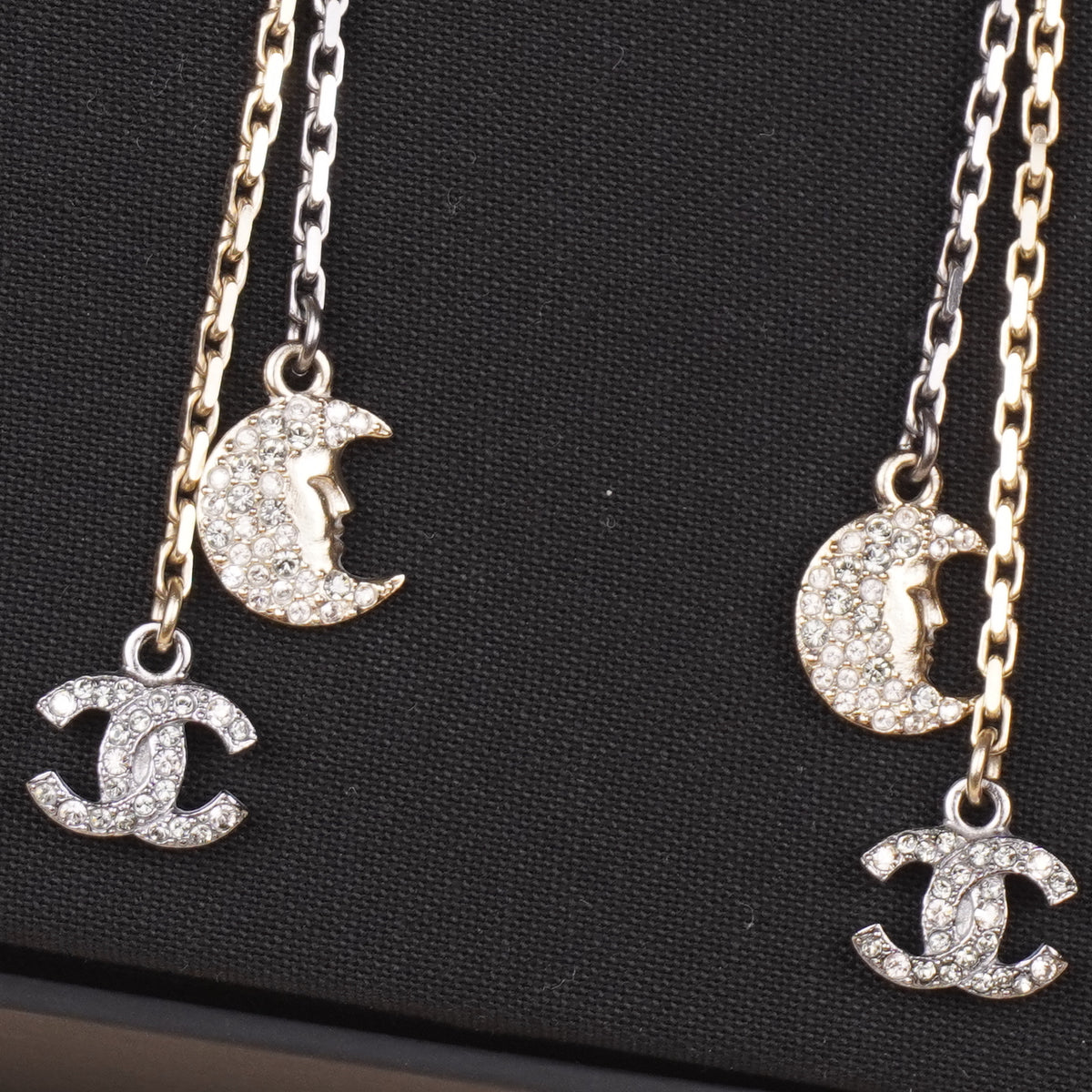 PRE-OWNED Strass CC Star & Moon Drop Earrings