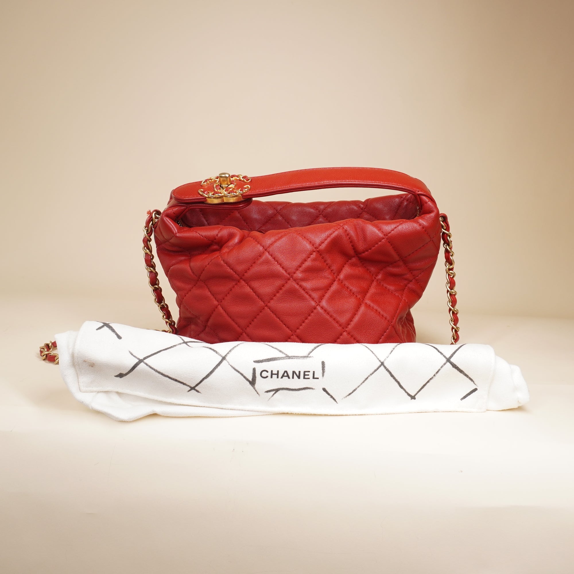 PRE-OWNED CC Red 19 Hobo Shoulder Bag