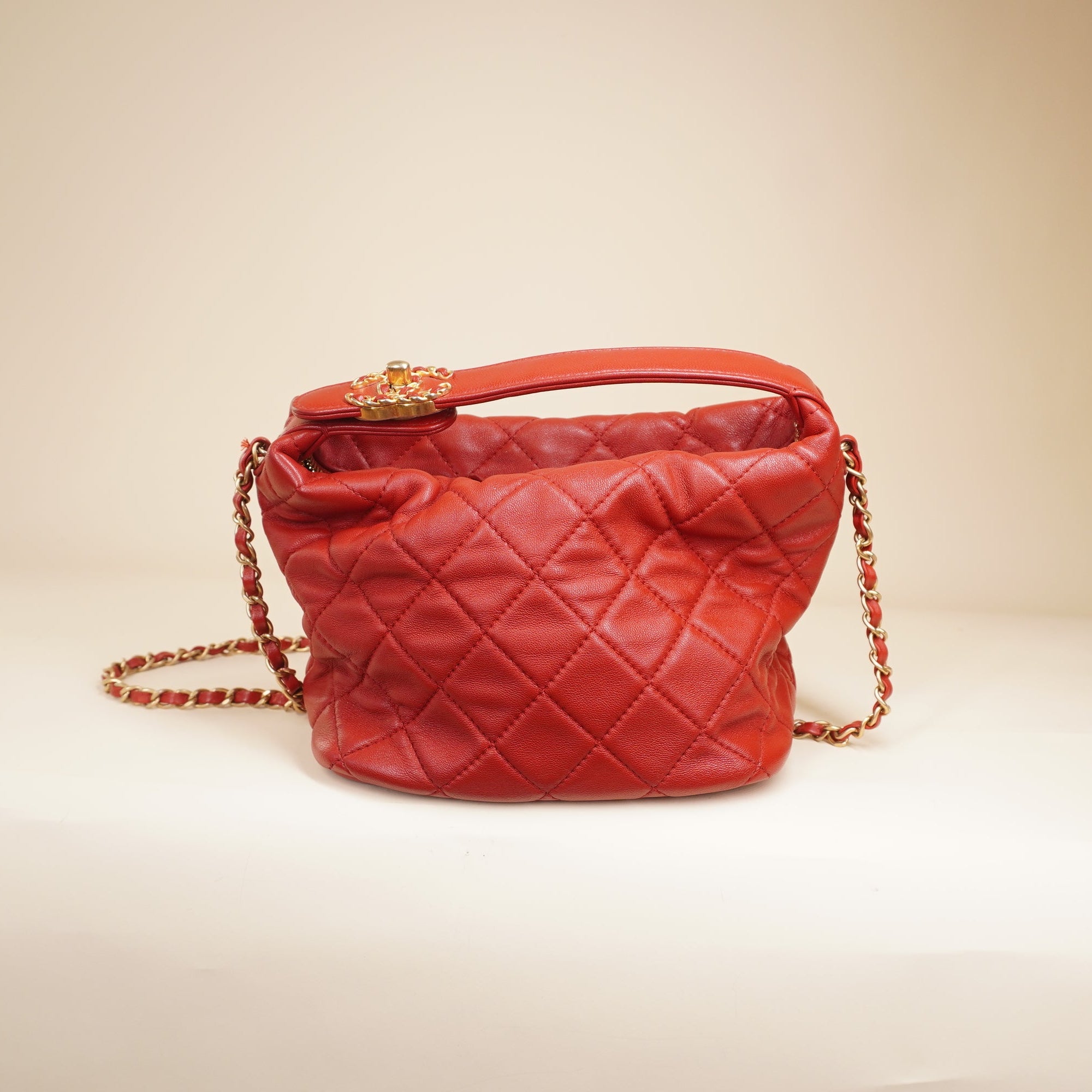 PRE-OWNED CC Red 19 Hobo Shoulder Bag