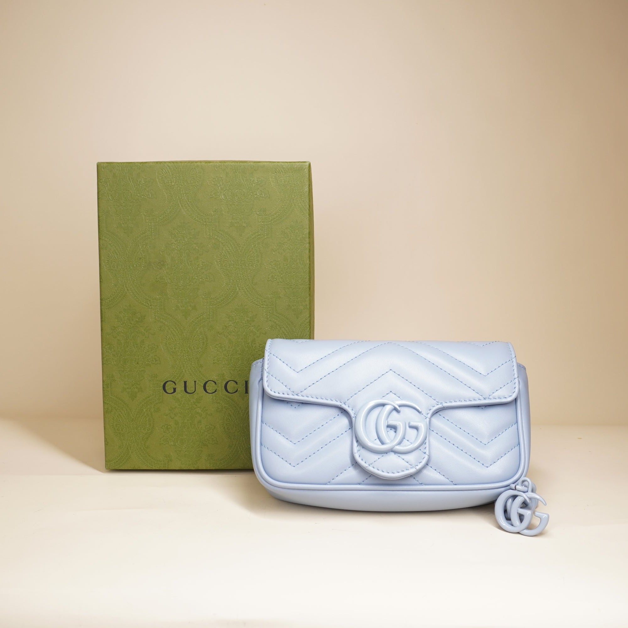 PRE-OWNED GG Marmont Baby Blue Mini Shoulder Bag