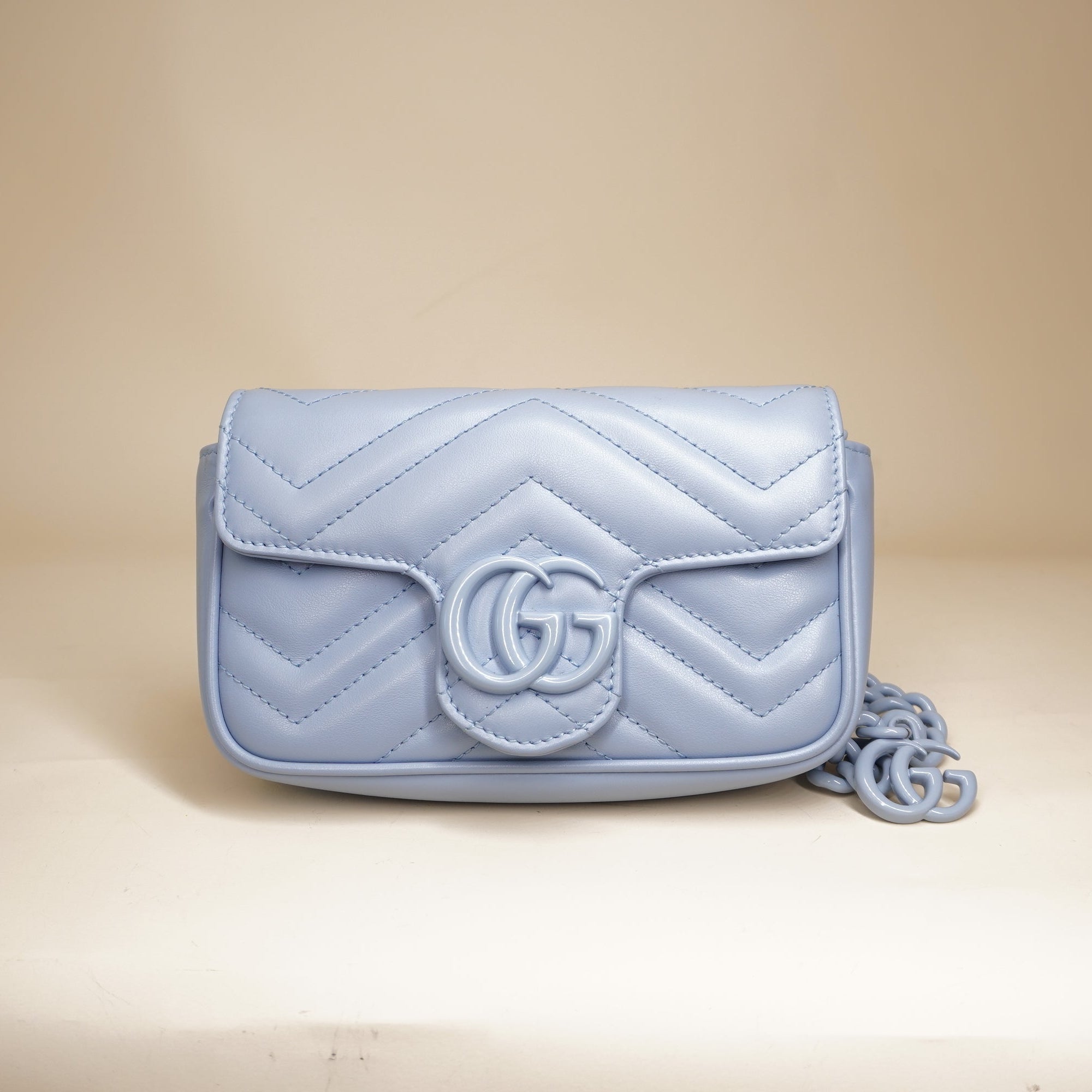 PRE-OWNED GG Marmont Baby Blue Mini Shoulder Bag