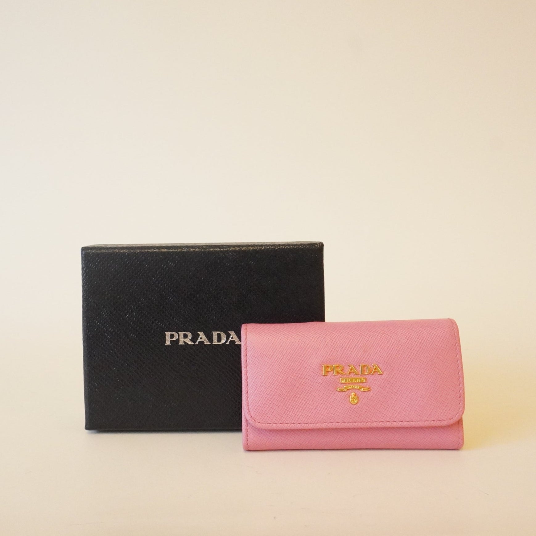 PRE-OWNED Light Pink Saffiano Leather Keyholder