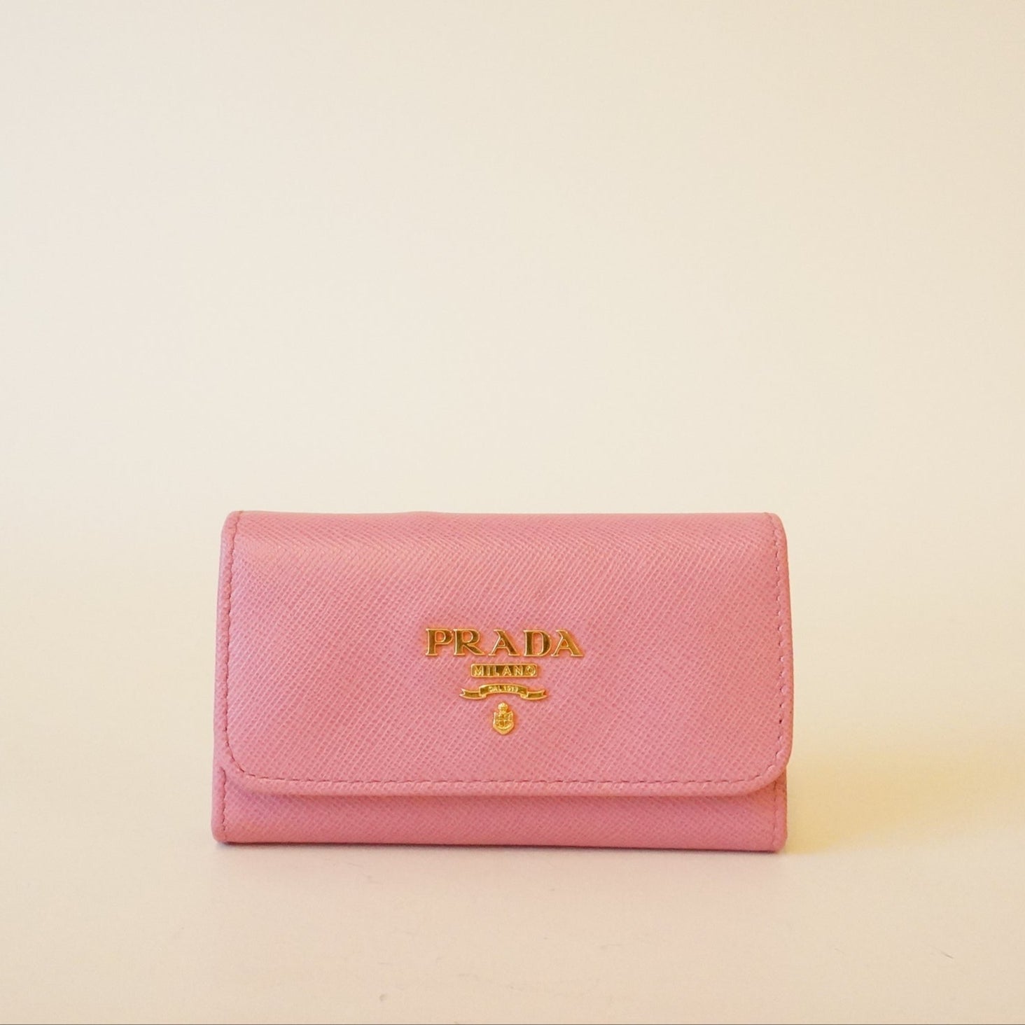 PRE-OWNED Light Pink Saffiano Leather Keyholder