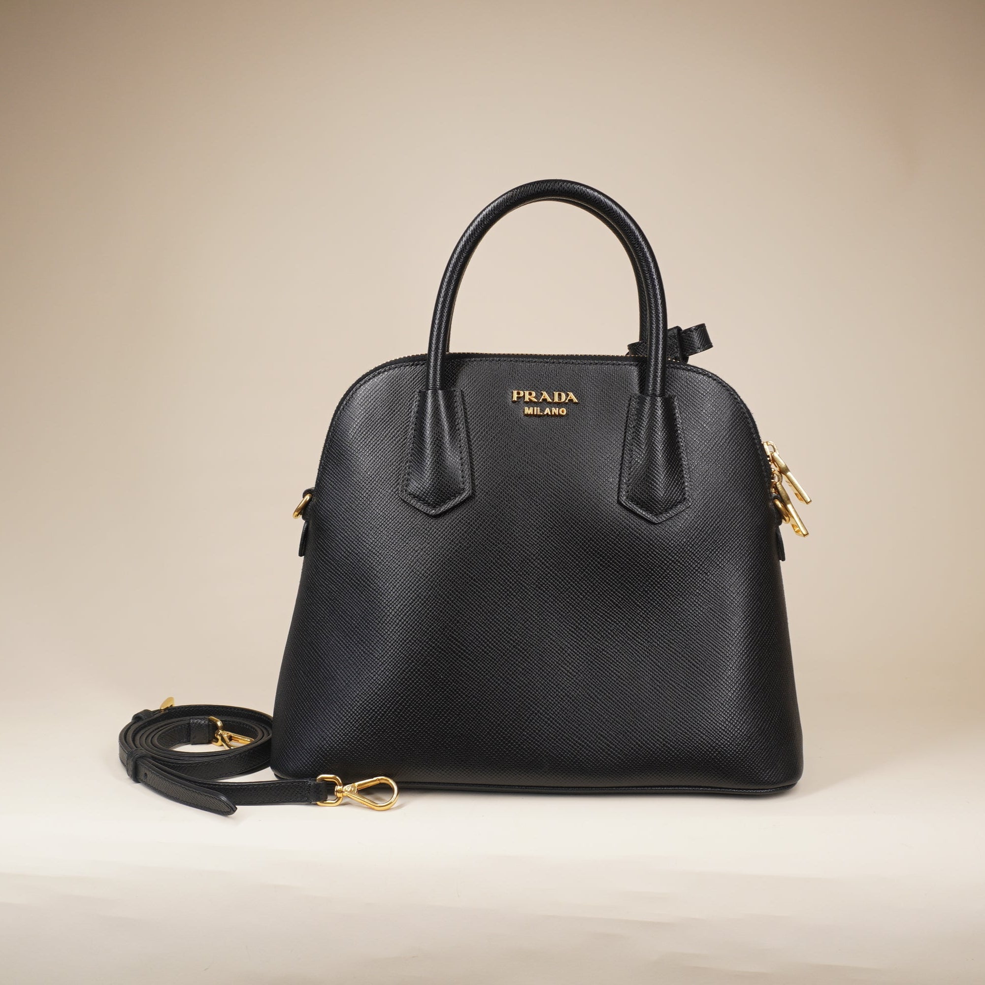 PRE-OWNED Black Saffiano Leather Shoulder Bag