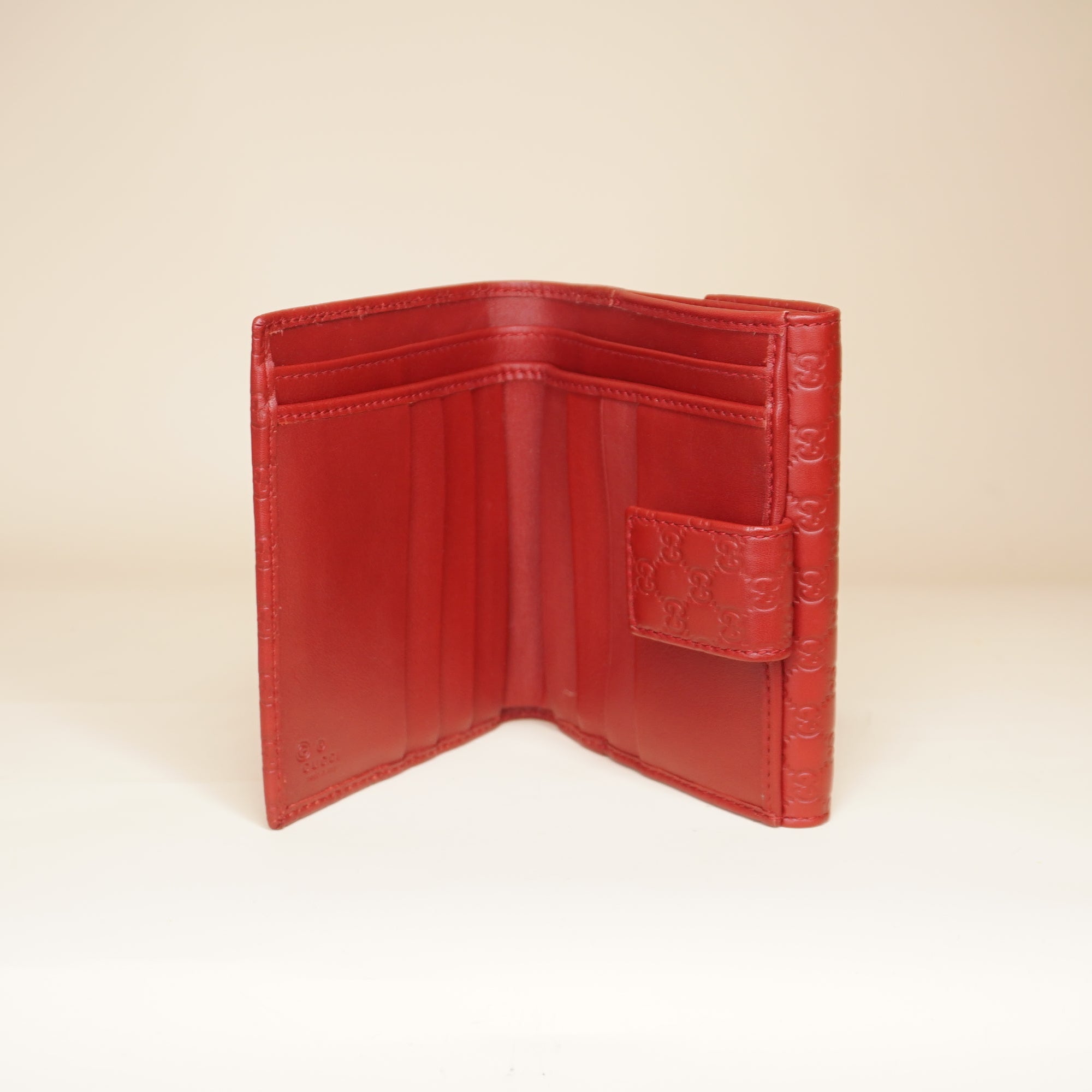 PRE-OWNED GG Microguccissima Red Leather Bi-Fold Wallet