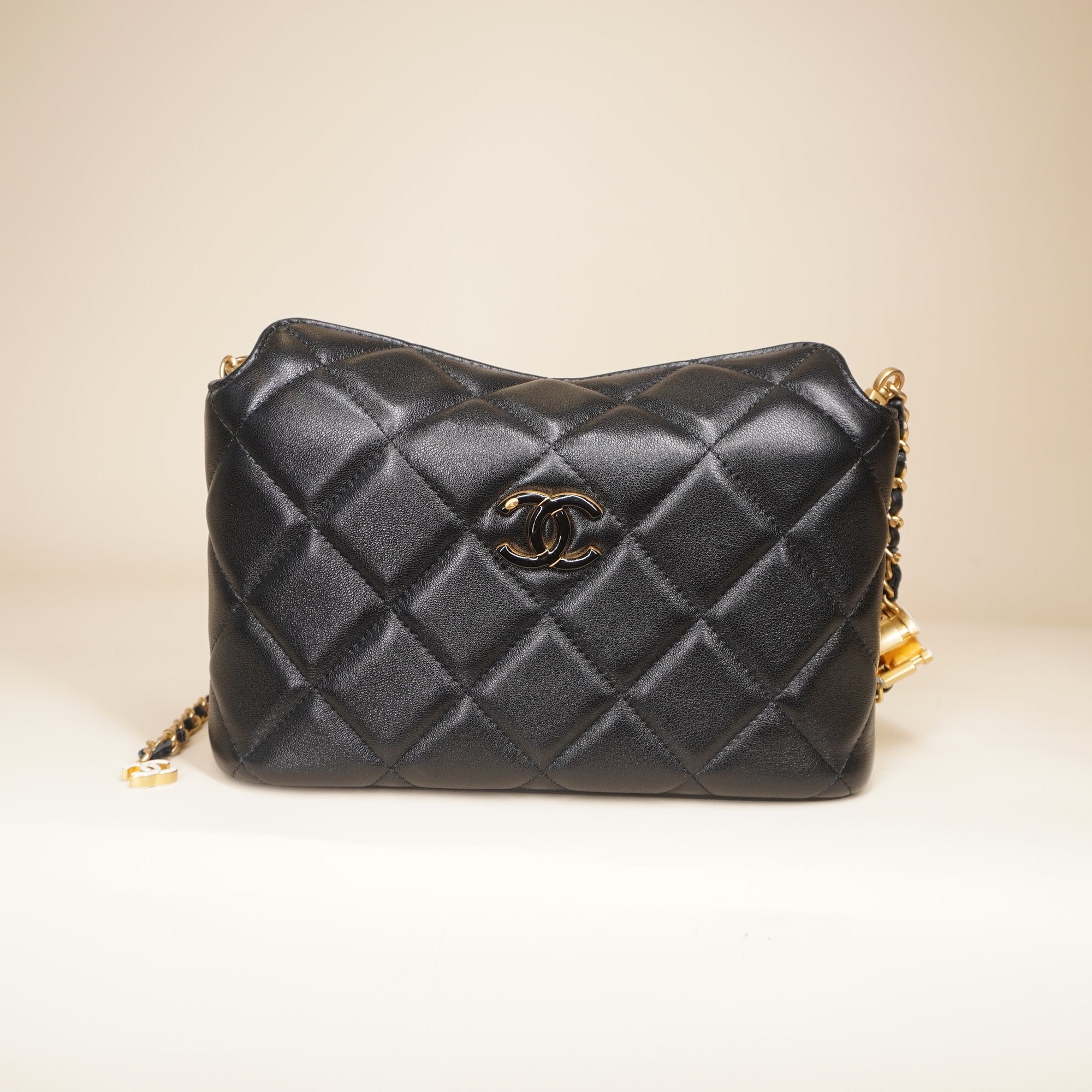 PRE-OWNED CC Black Small Hobo Shoulder Bag