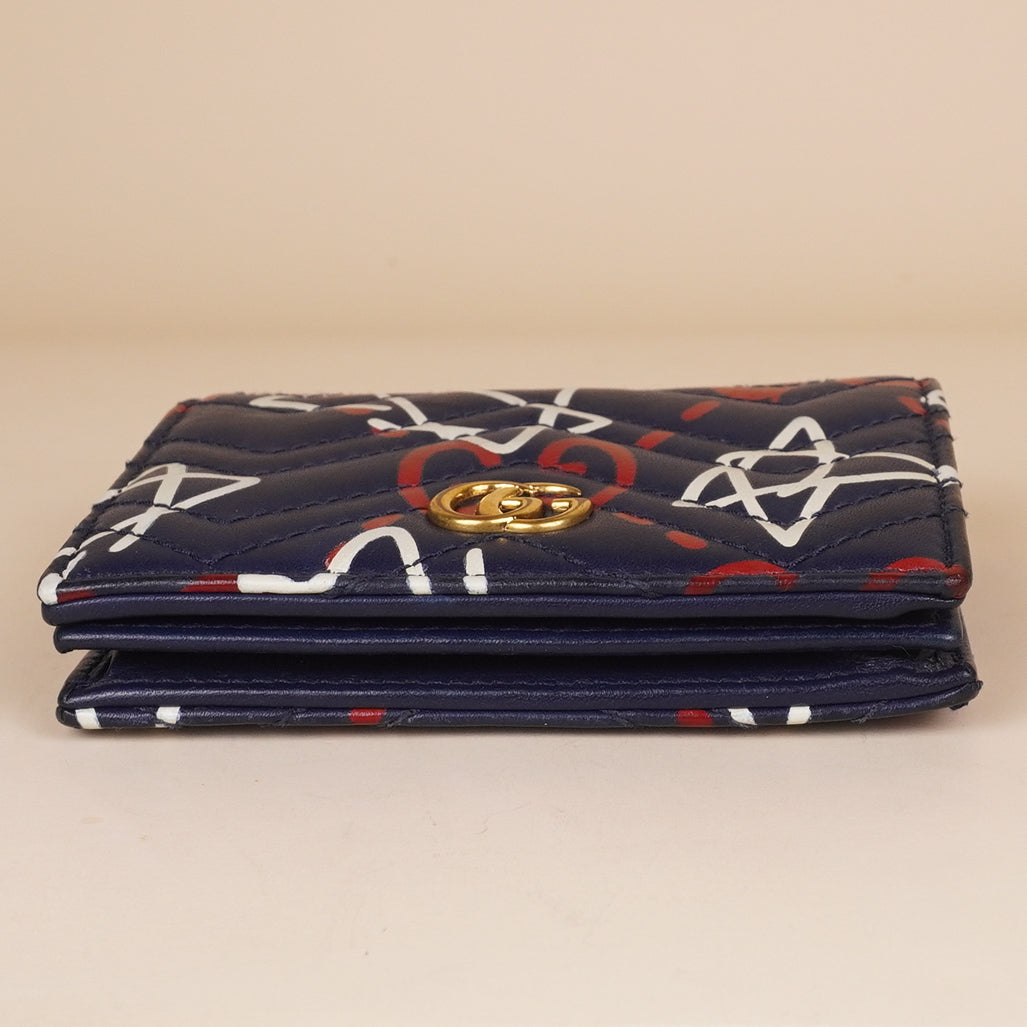 PRE-OWNED GG Calfskin Matelasse Ghost GG Marmont Card Case Wallet