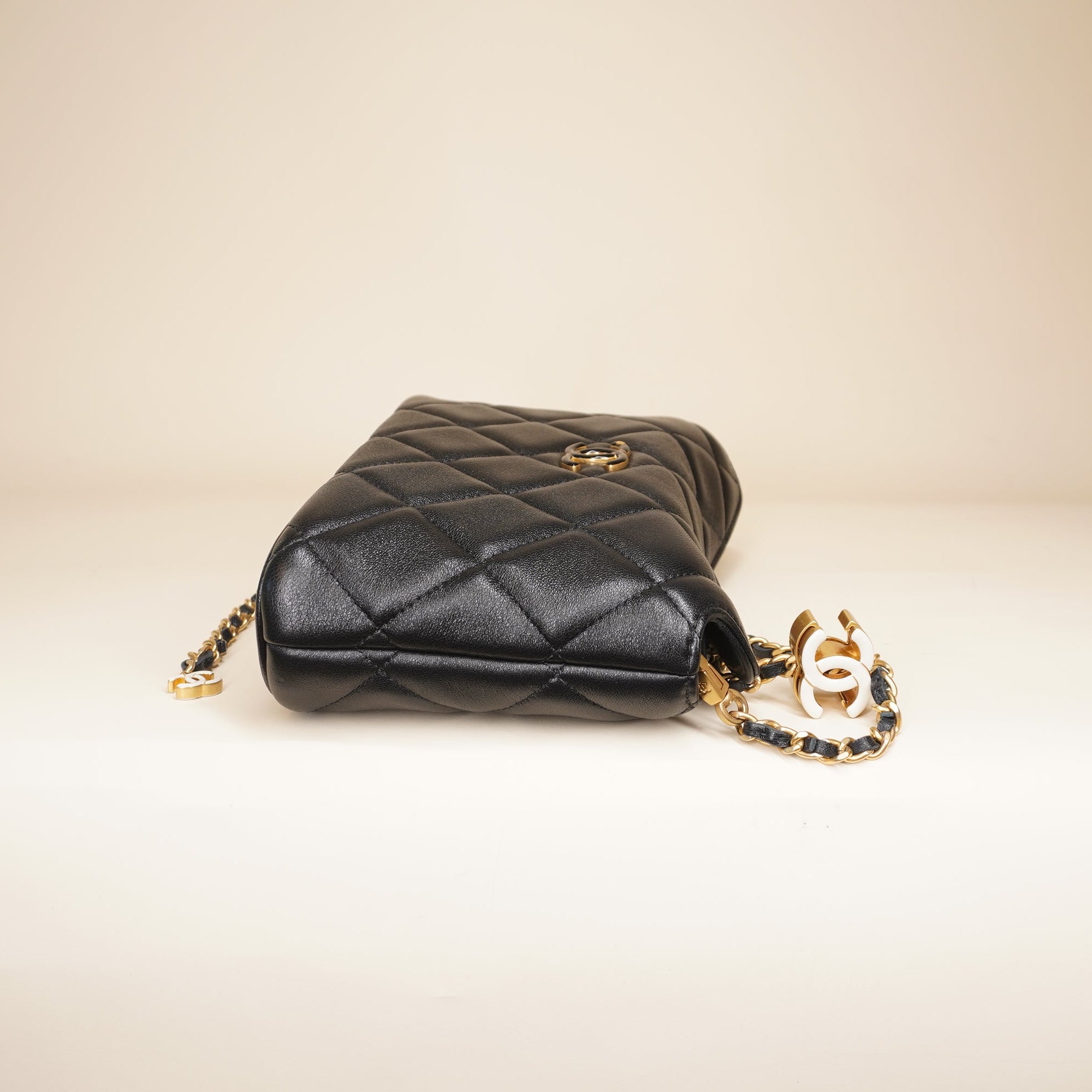 PRE-OWNED CC Black Small Hobo Shoulder Bag