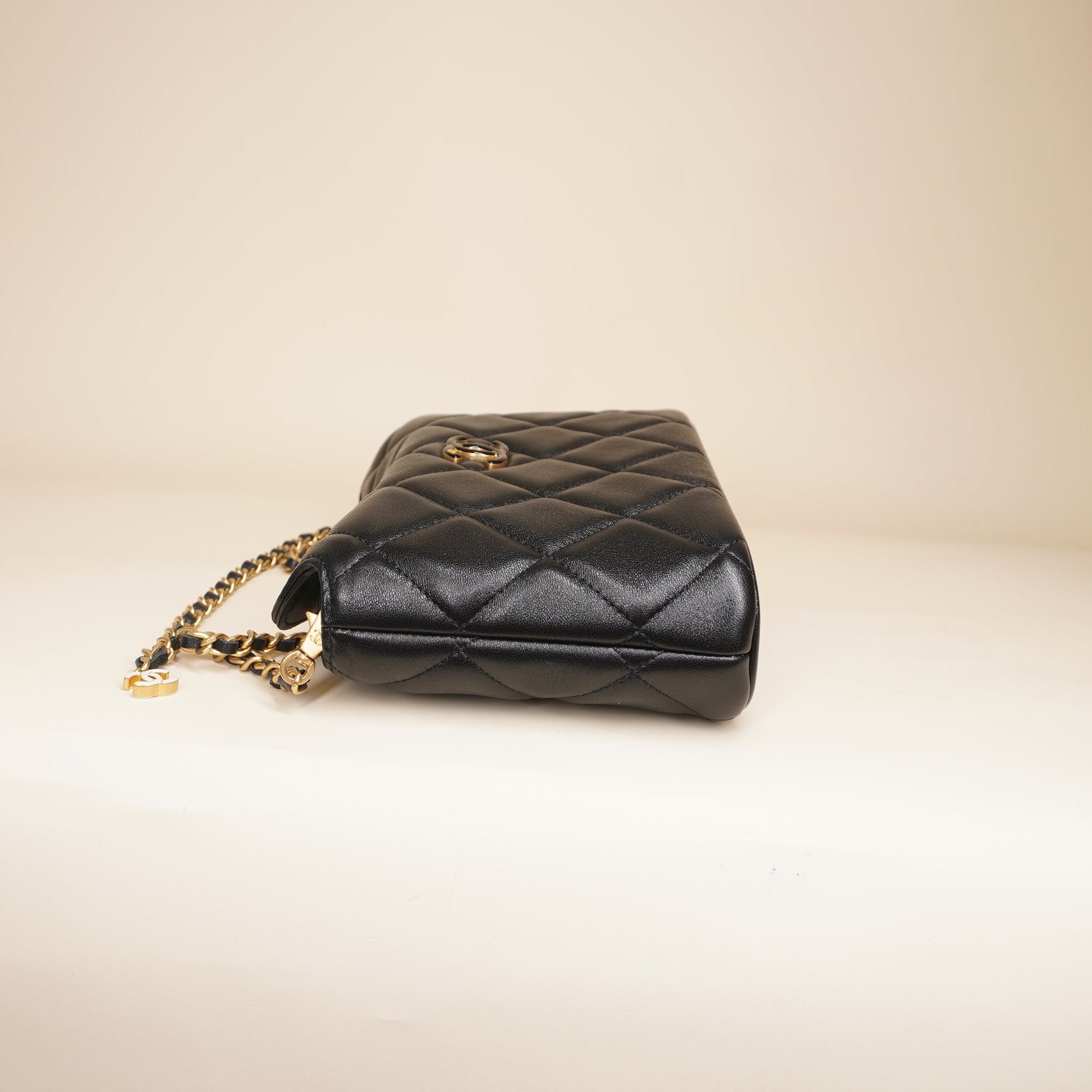 PRE-OWNED CC Black Small Hobo Shoulder Bag
