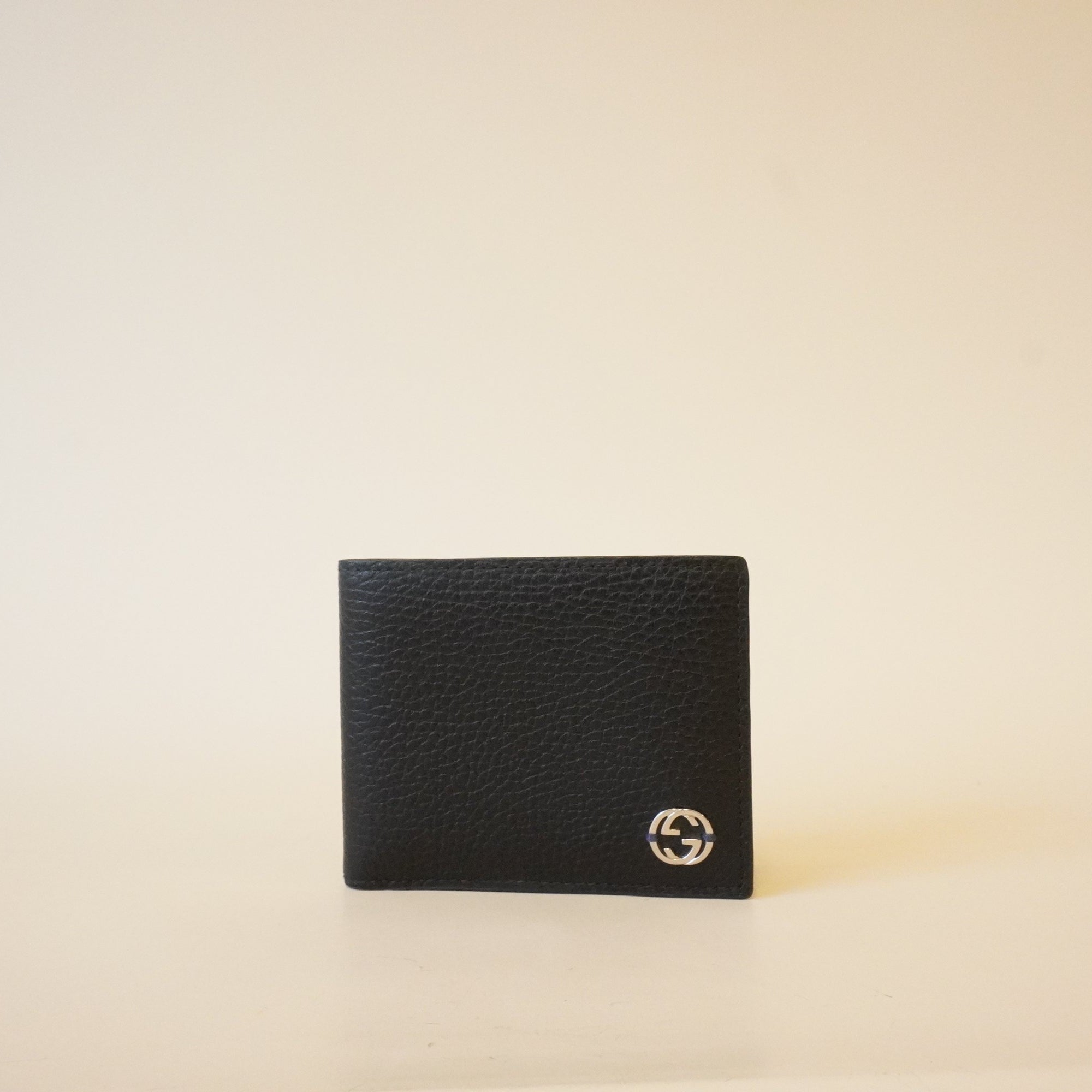 PRE-OWNED GG Black Leather Interlocking G Bi-Fold Wallet