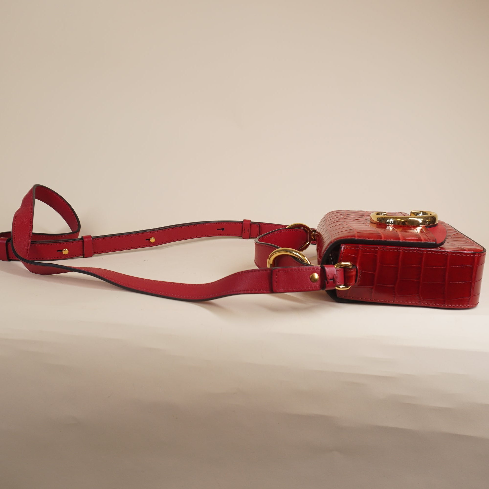 PRE-OWNED C Red Mini Bag in Embossed Croc Shoulder Bag