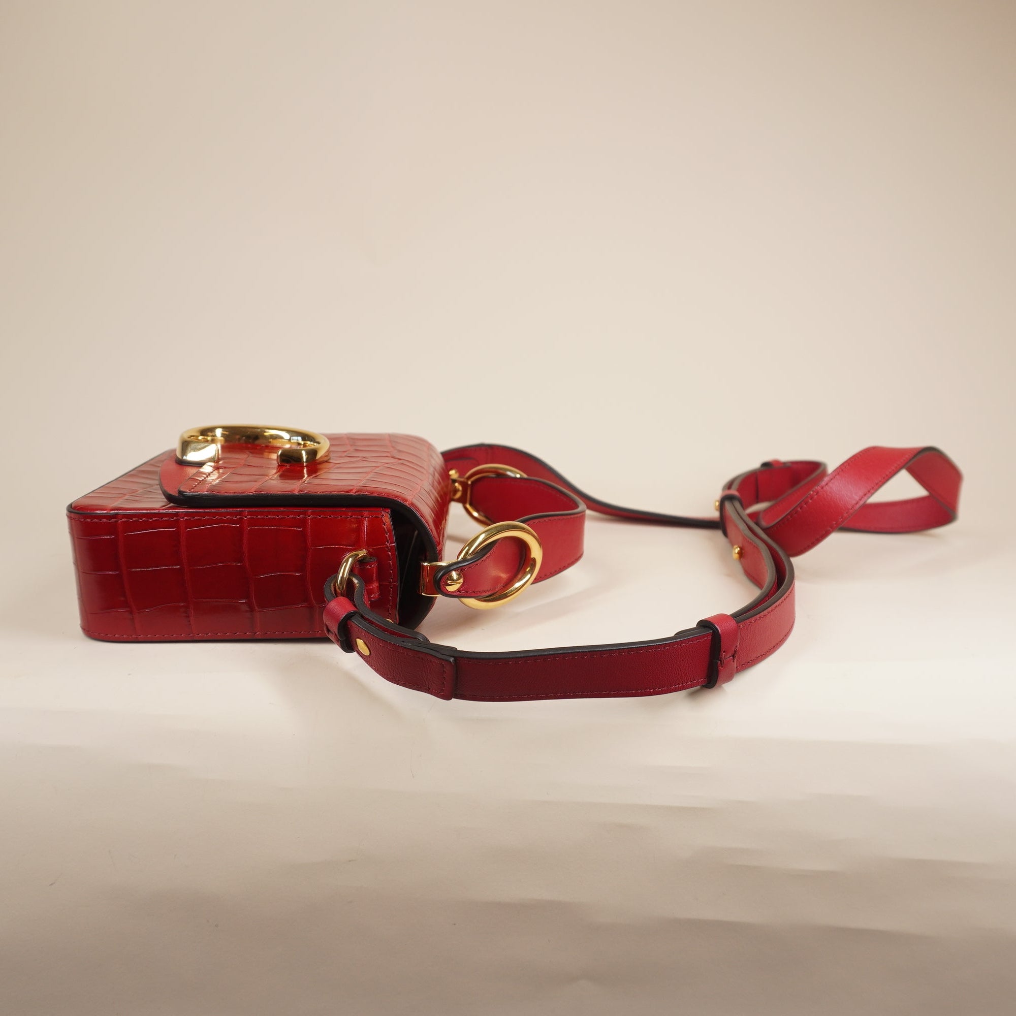 PRE-OWNED C Red Mini Bag in Embossed Croc Shoulder Bag