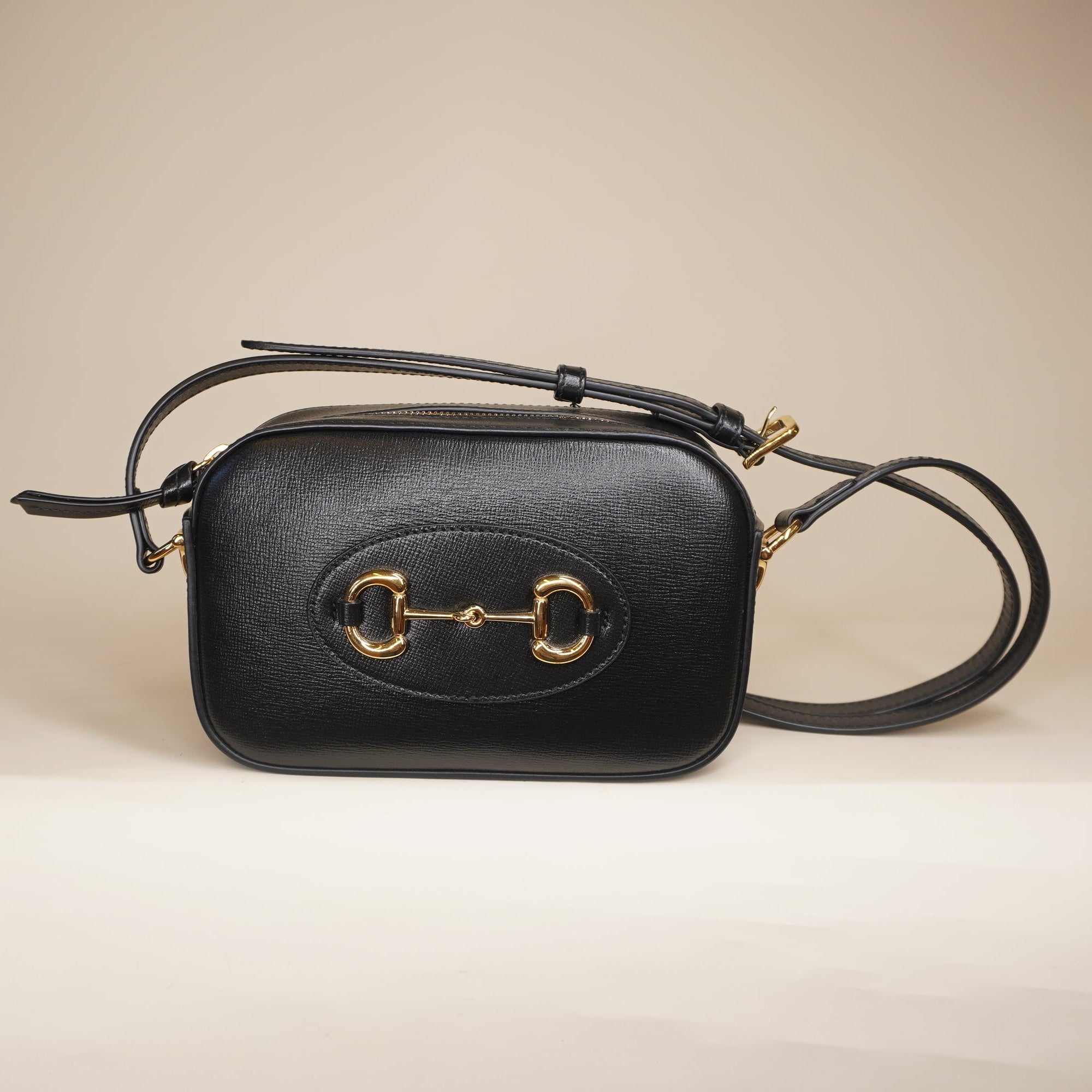 PRE-OWNED Calfskin Mini Horsebit 1955 Camera Shoulder Bag Black