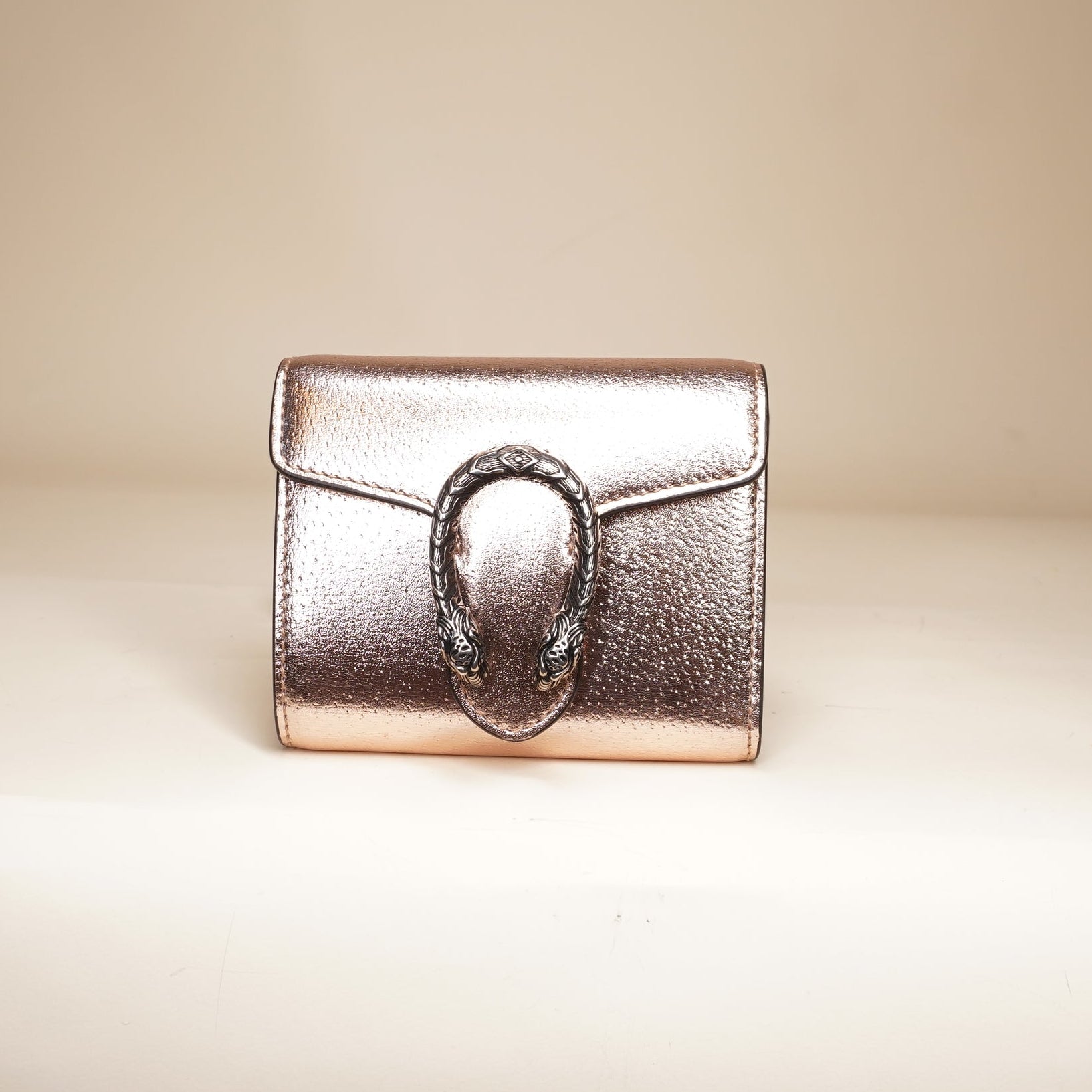 GG Metallic Rose Leather Dionysus Compact Wallet