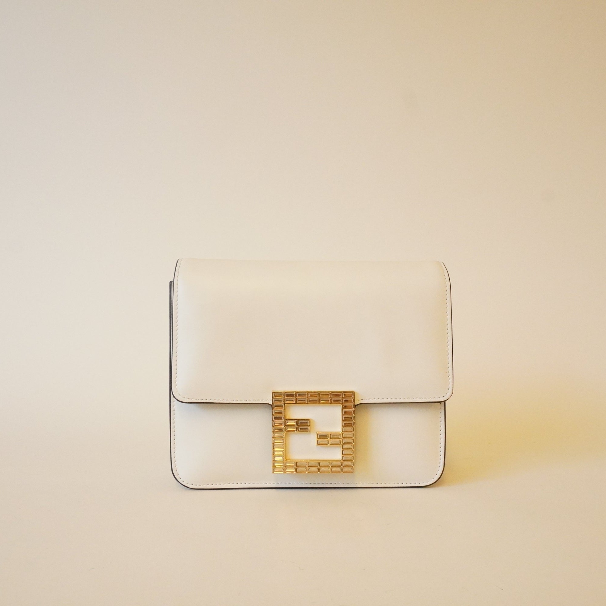 PRE-OWNED FF White Leather Crystal Fab Crossbody Bag