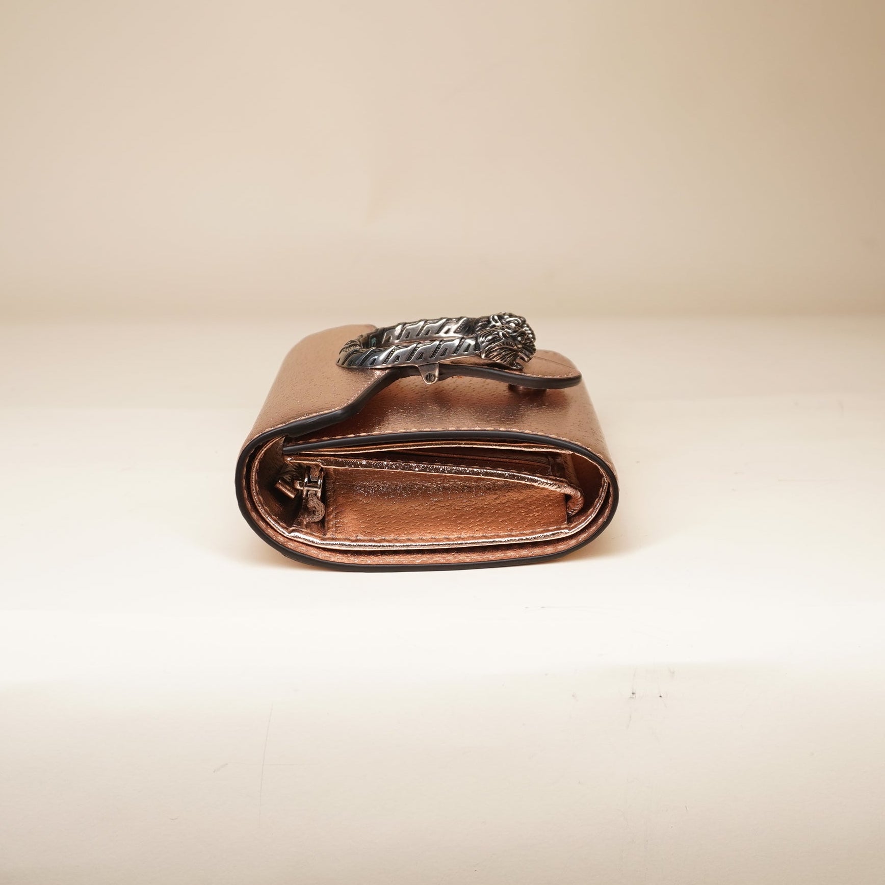 GG Metallic Rose Leather Dionysus Compact Wallet