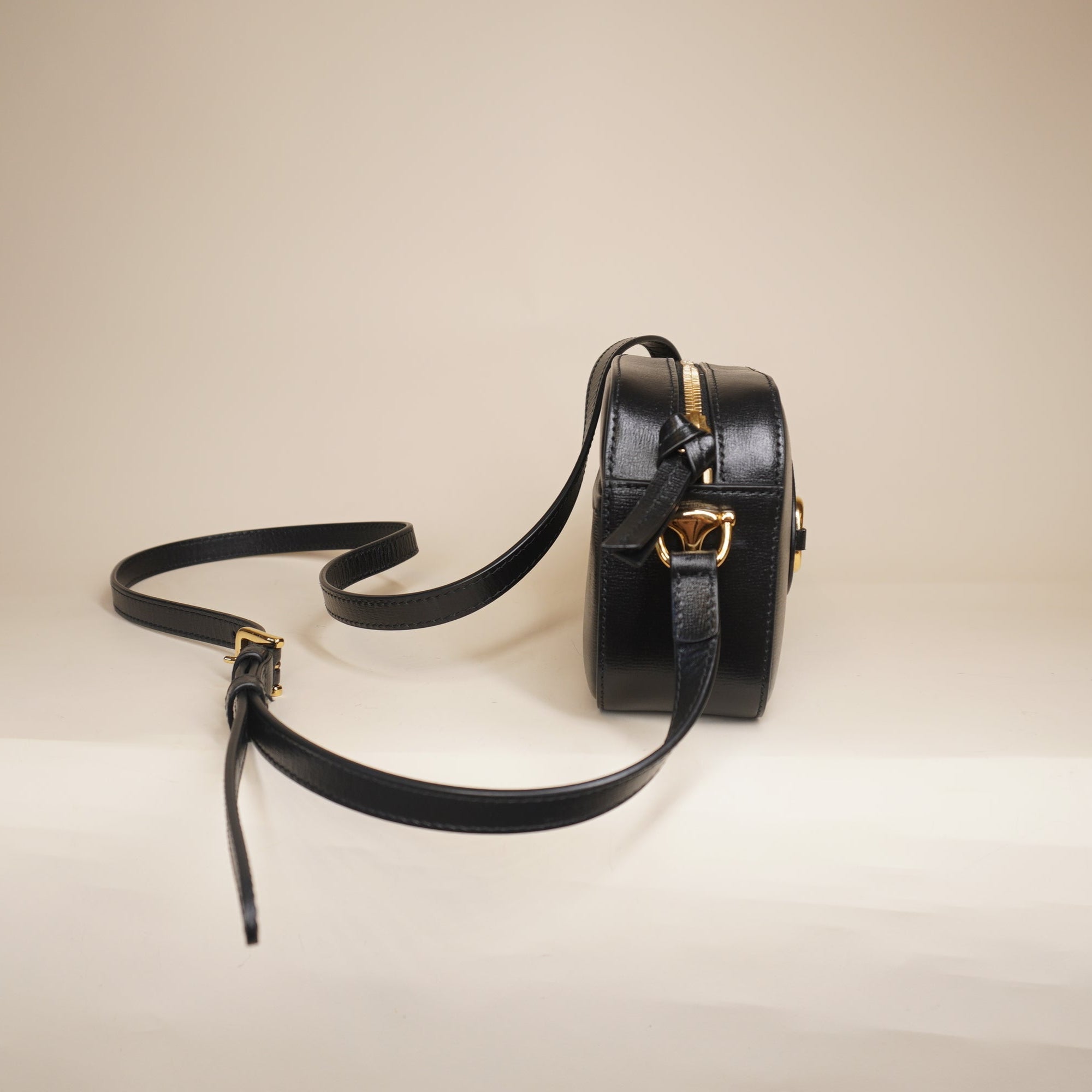 PRE-OWNED Calfskin Mini Horsebit 1955 Camera Shoulder Bag Black
