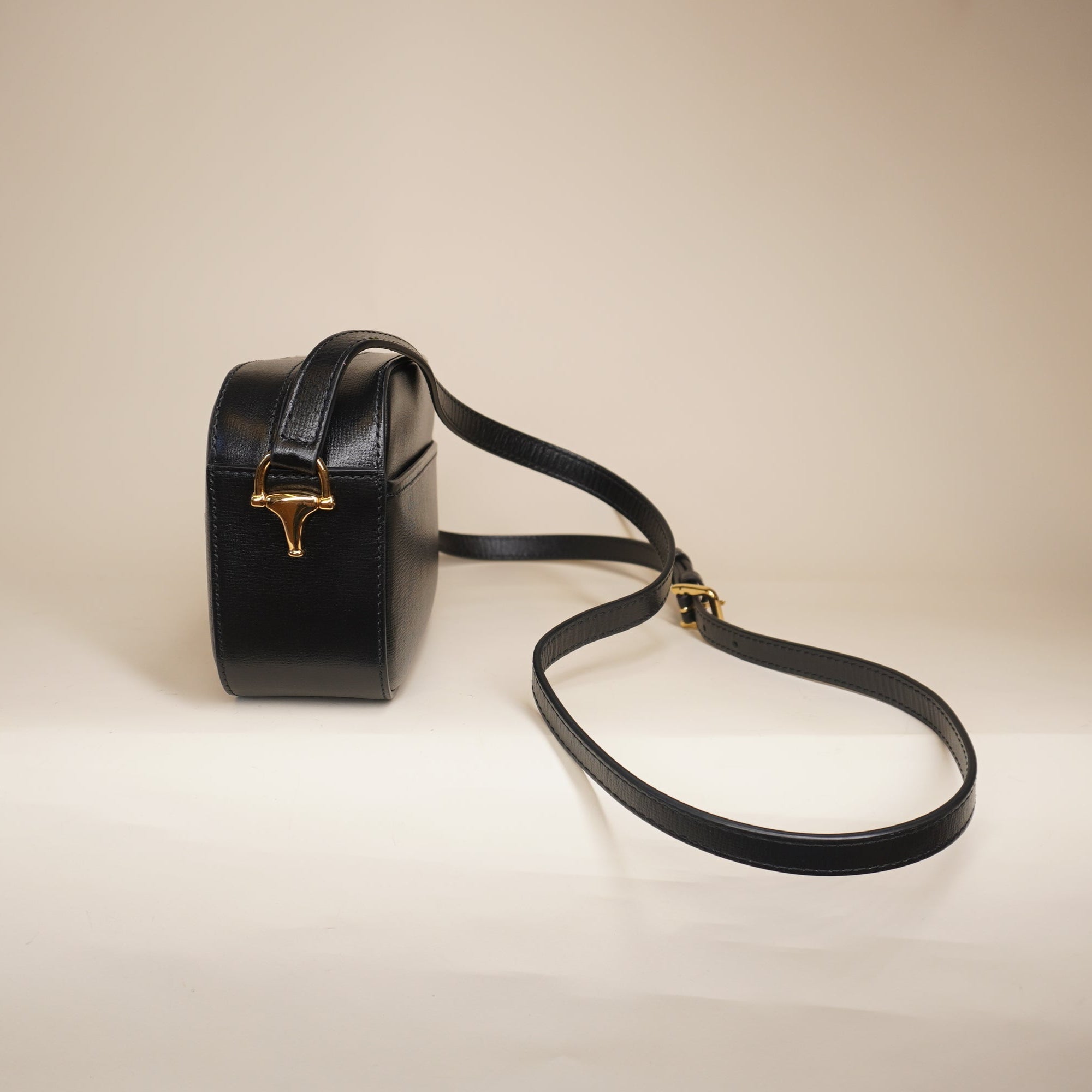 PRE-OWNED Calfskin Mini Horsebit 1955 Camera Shoulder Bag Black