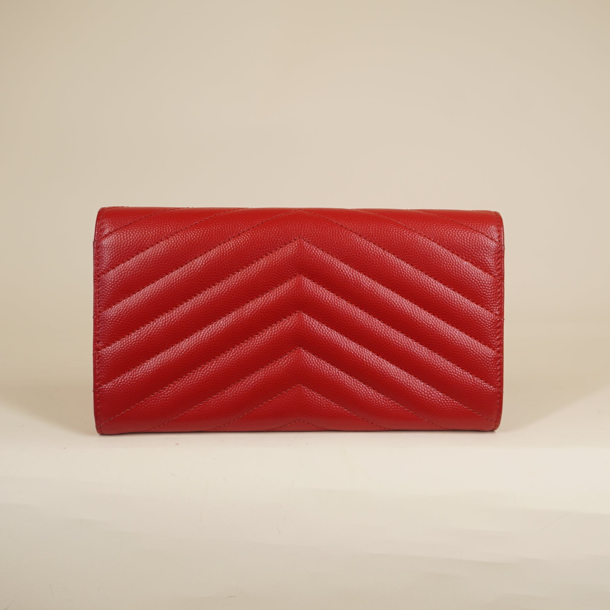PRE-OWNED Grain De Poudre Matelasse Chevron Monogram Flap Wallet Red