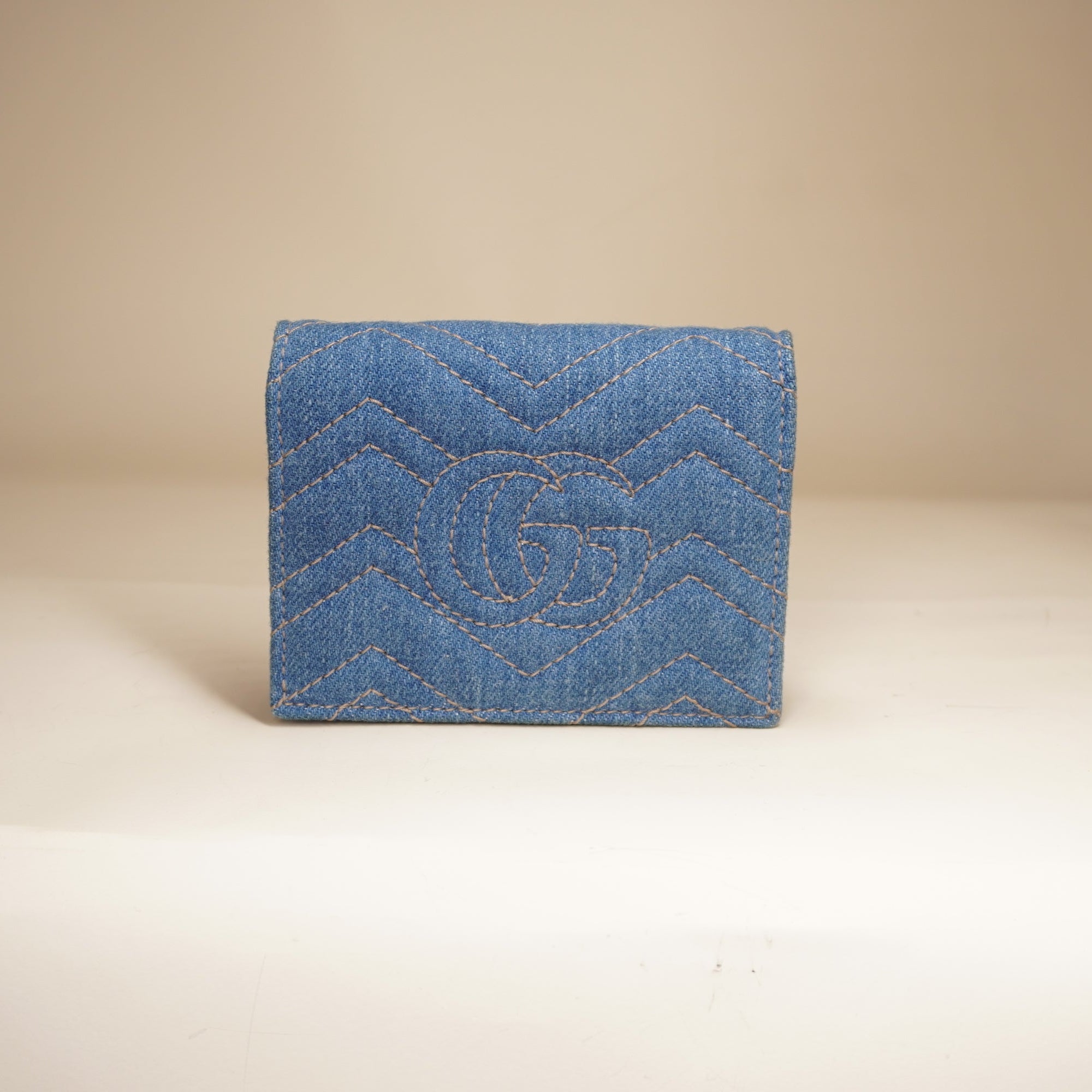 PRE-OWNED GG Denim Marmont Bi-fold Short Wallet