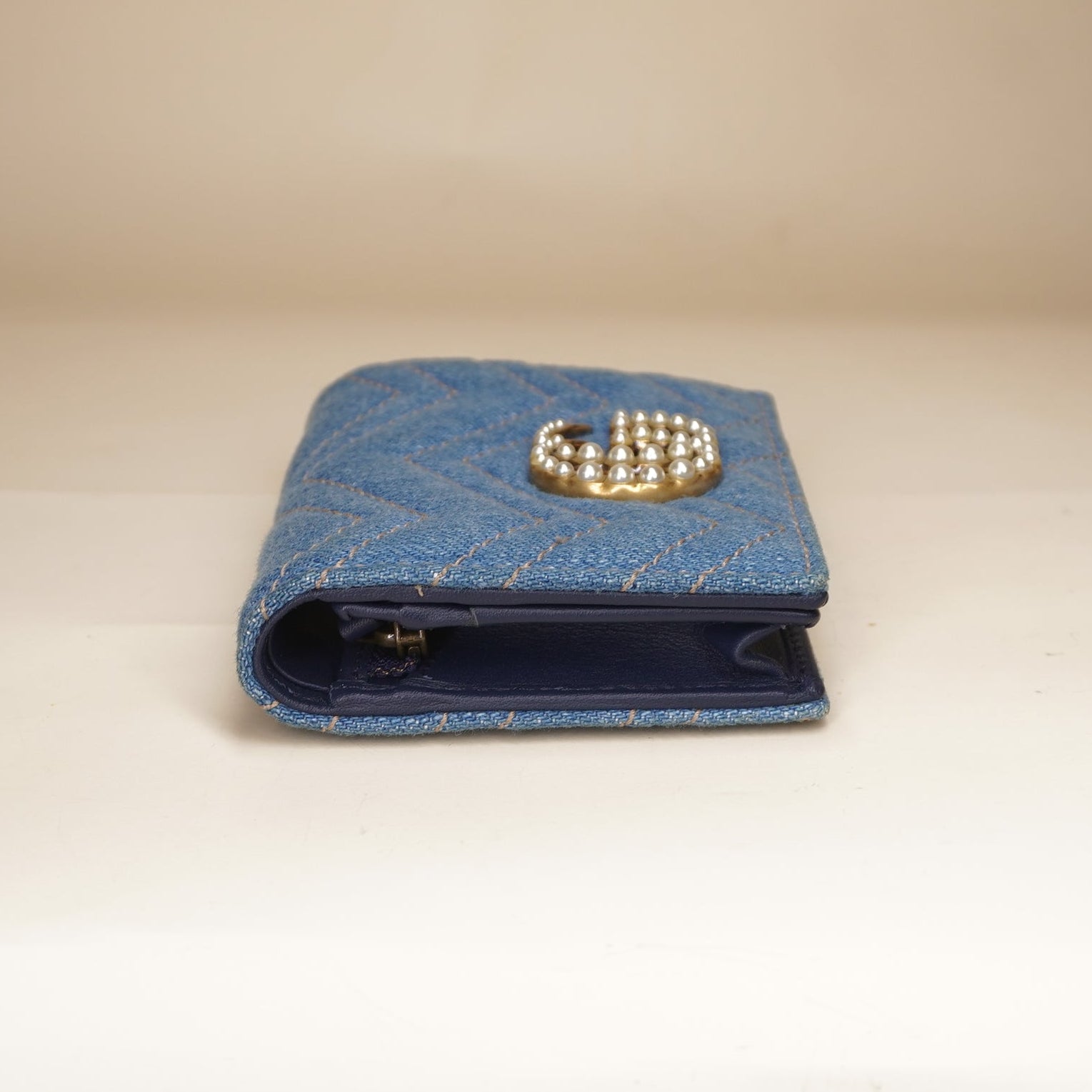 PRE-OWNED GG Denim Marmont Bi-fold Short Wallet