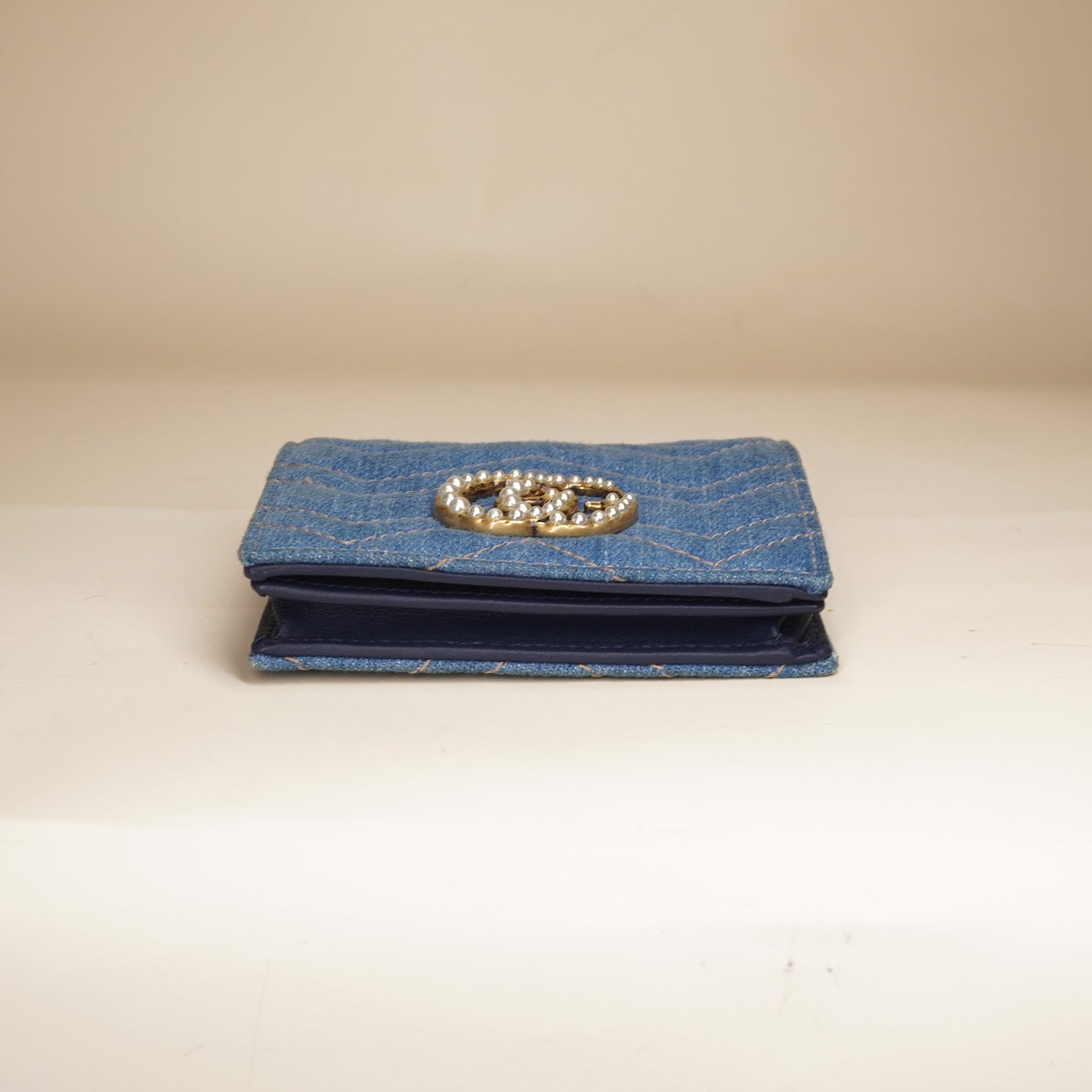 PRE-OWNED GG Denim Marmont Bi-fold Short Wallet