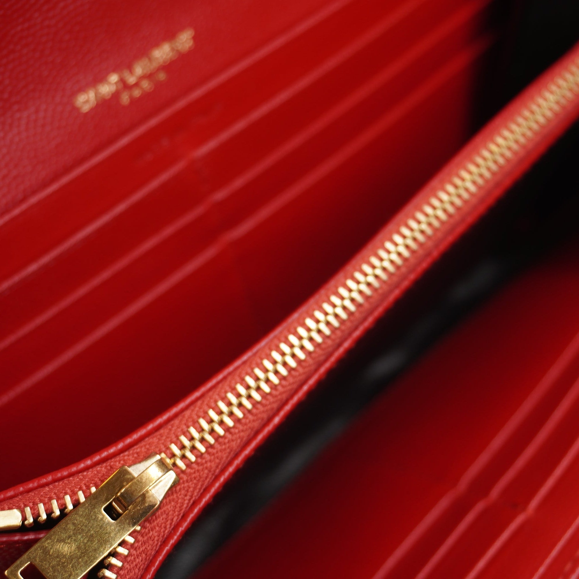 PRE-OWNED Grain De Poudre Matelasse Chevron Monogram Flap Wallet Red