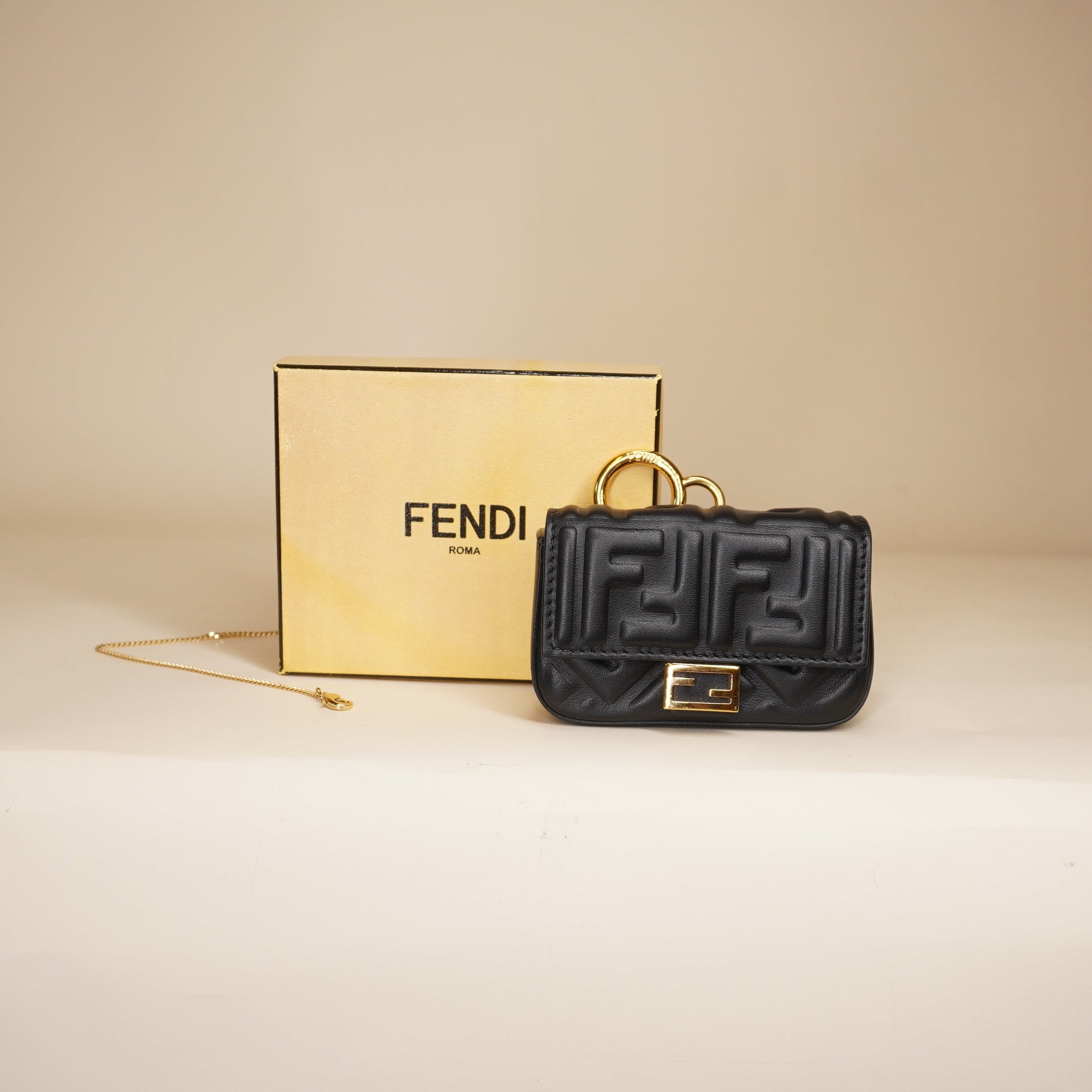  Nappa Matisse FF Embossed Nano Baguette Charm Black