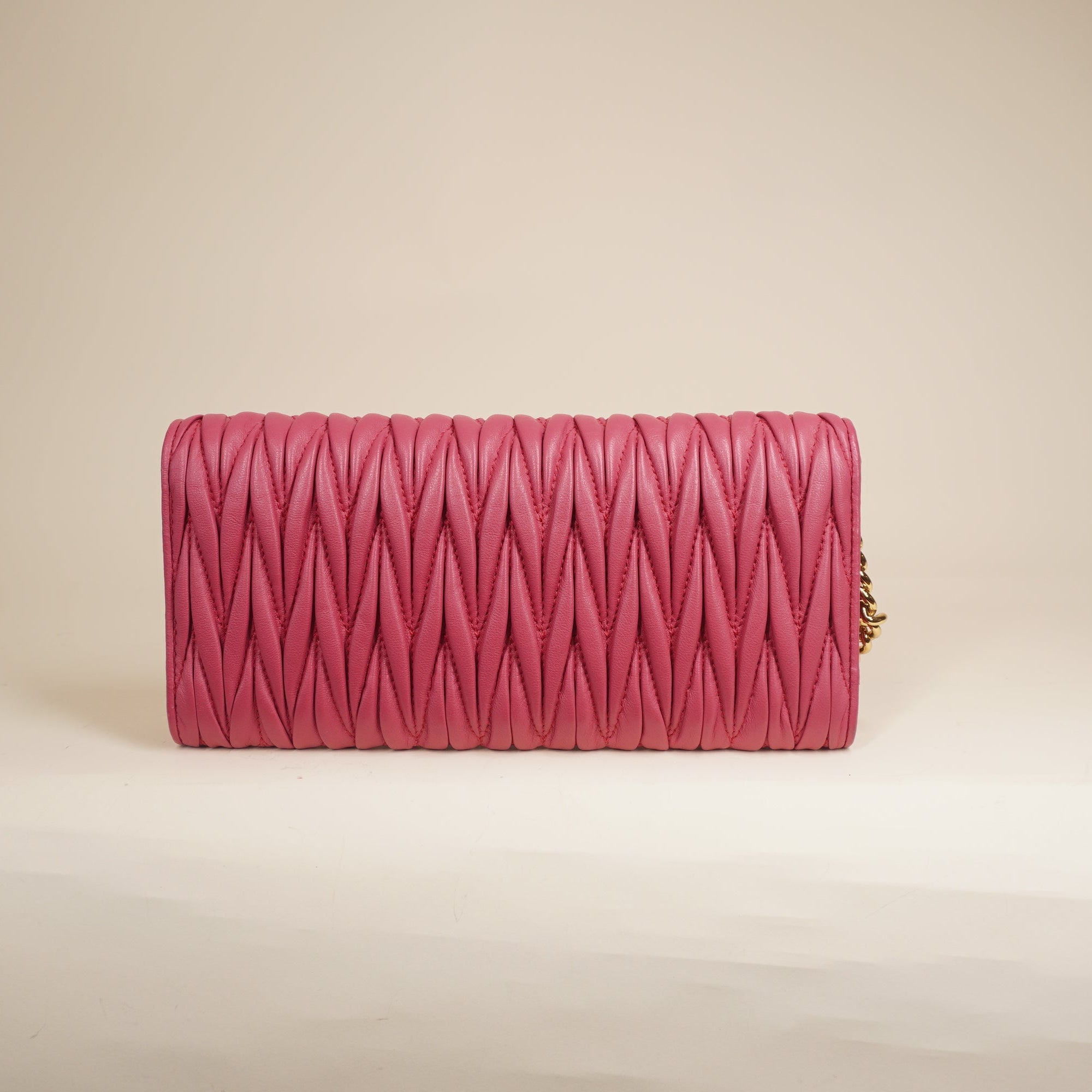 PRE-OWNED Nappa Matelasse Wallet On Chain Pink