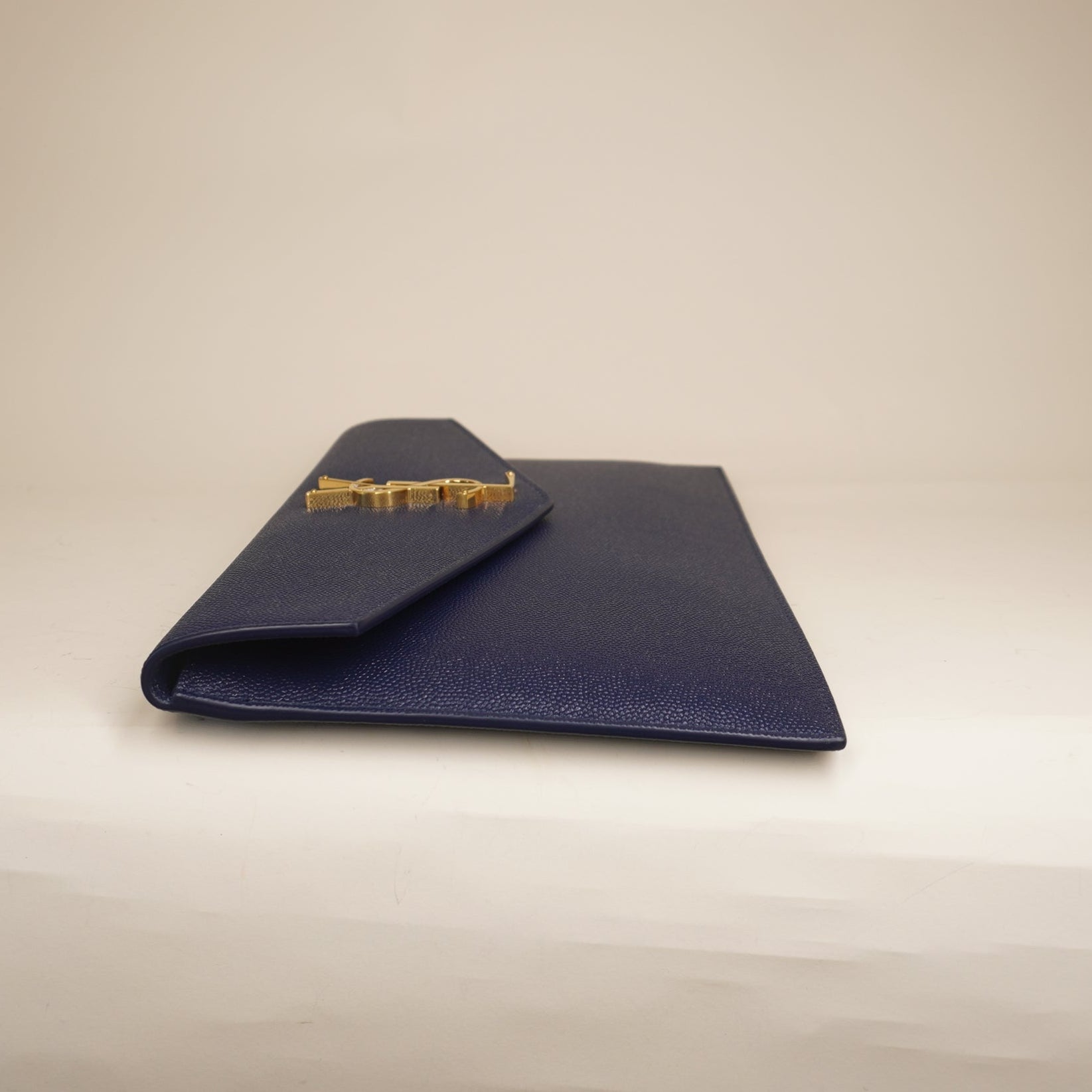 PRE-OWNED YSL Grain De Poudre Uptown Pouch Navy