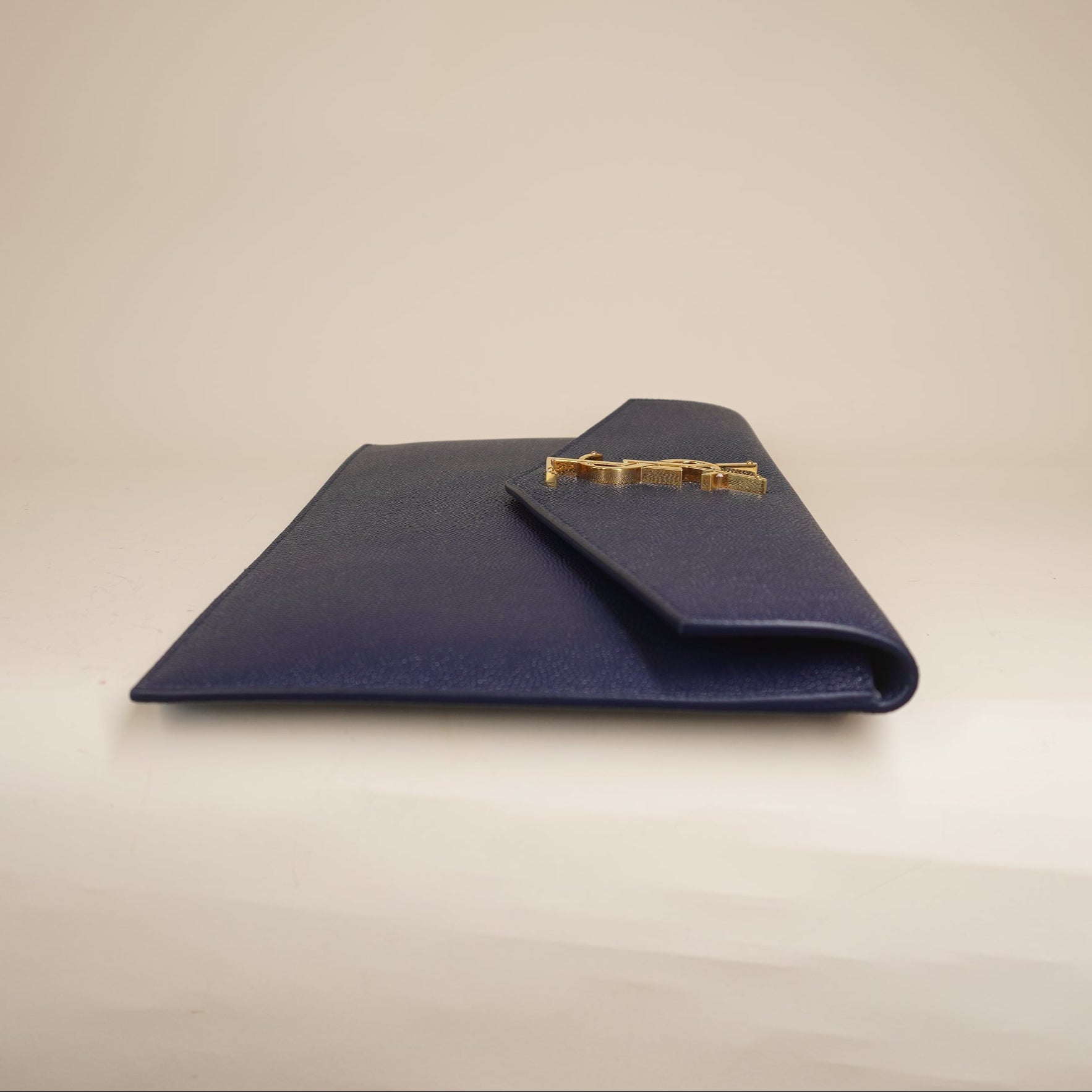 PRE-OWNED YSL Grain De Poudre Uptown Pouch Navy