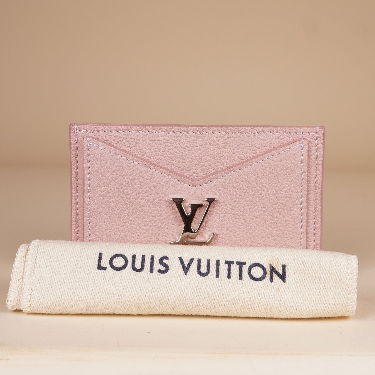 PRE-OWNED LV Pink Lockme Calfskin Card Holder