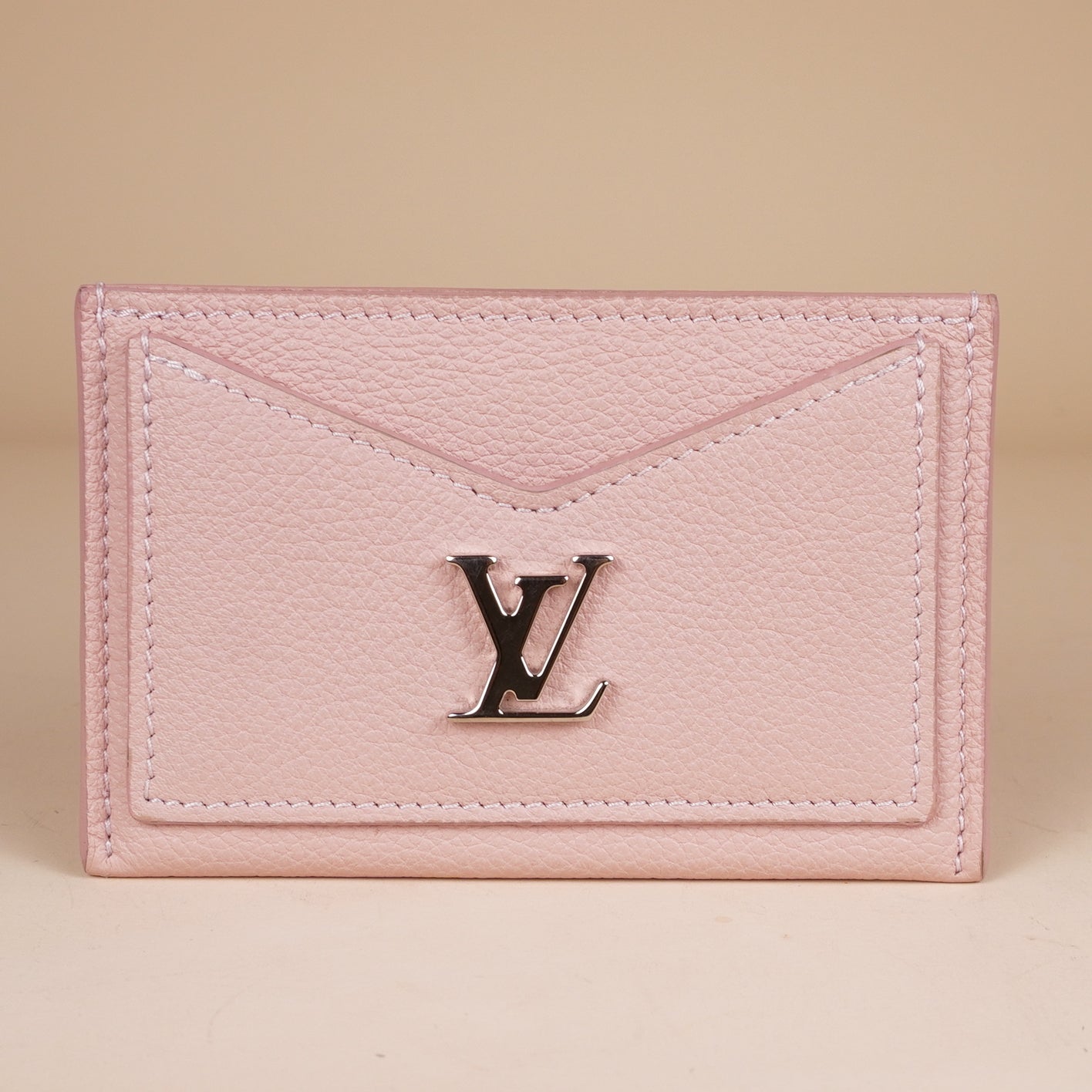 PRE-OWNED LV Pink Lockme Calfskin Card Holder