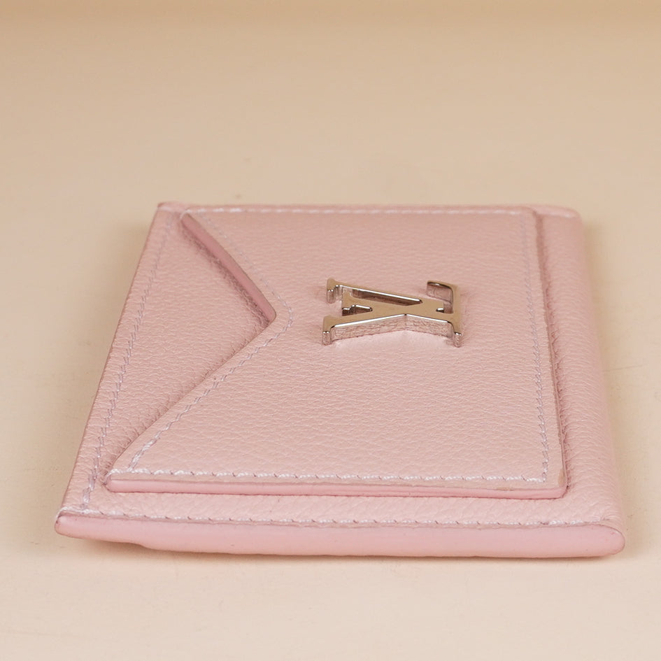 PRE-OWNED LV Pink Lockme Calfskin Card Holder