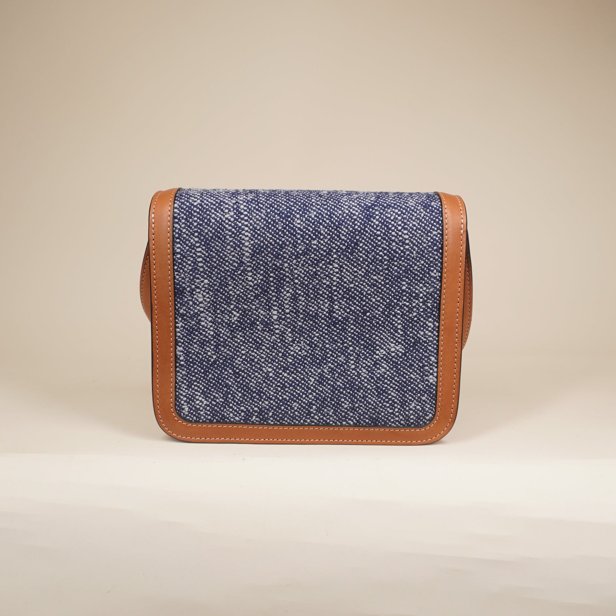 Blue Brown Denim and Leather Teen Box Flap Shoulder Bag