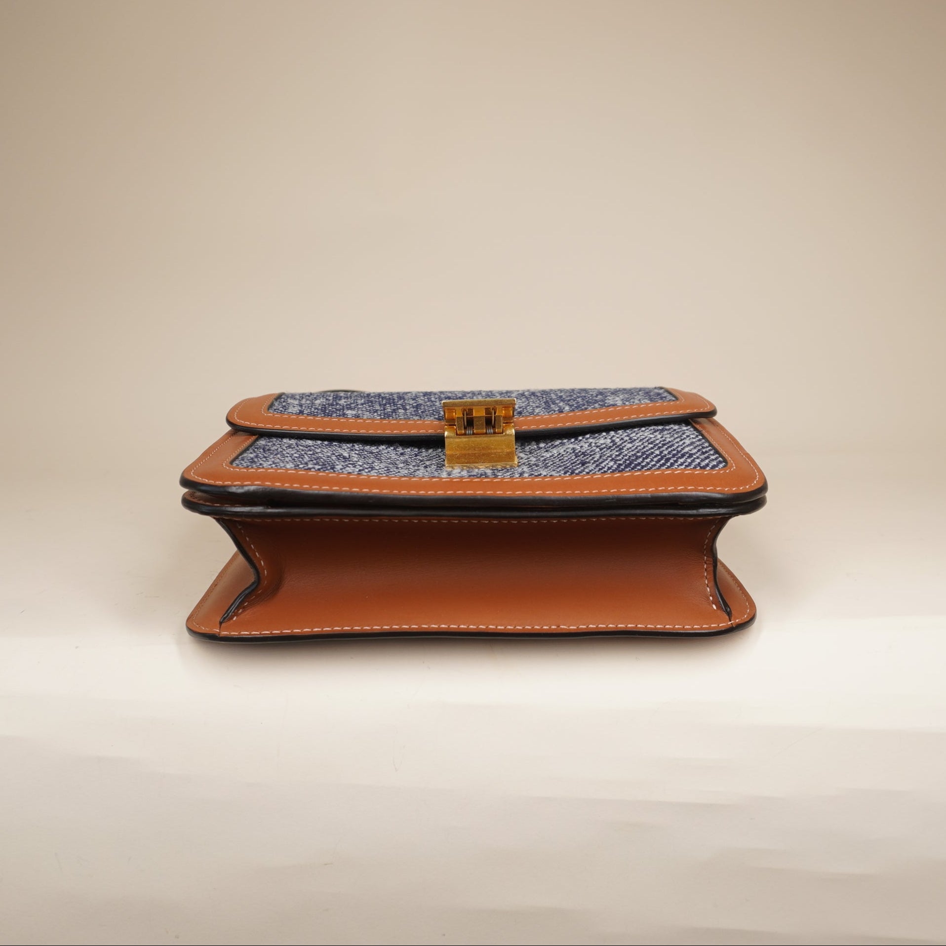 Blue Brown Denim and Leather Teen Box Flap Shoulder Bag