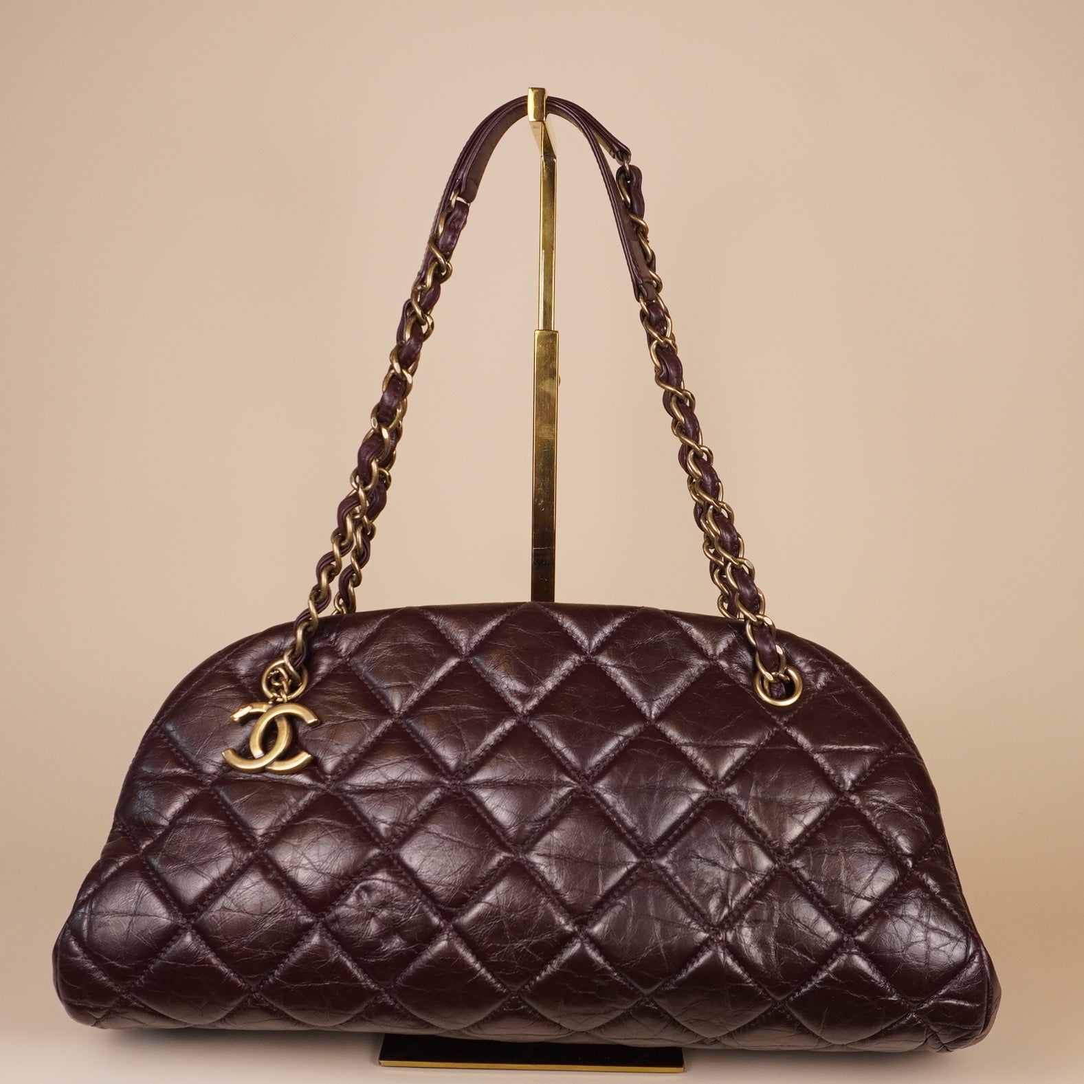 PRE-OWNED CC Burgundy Just Mademoiselle Medium Patent Bowler Satchel