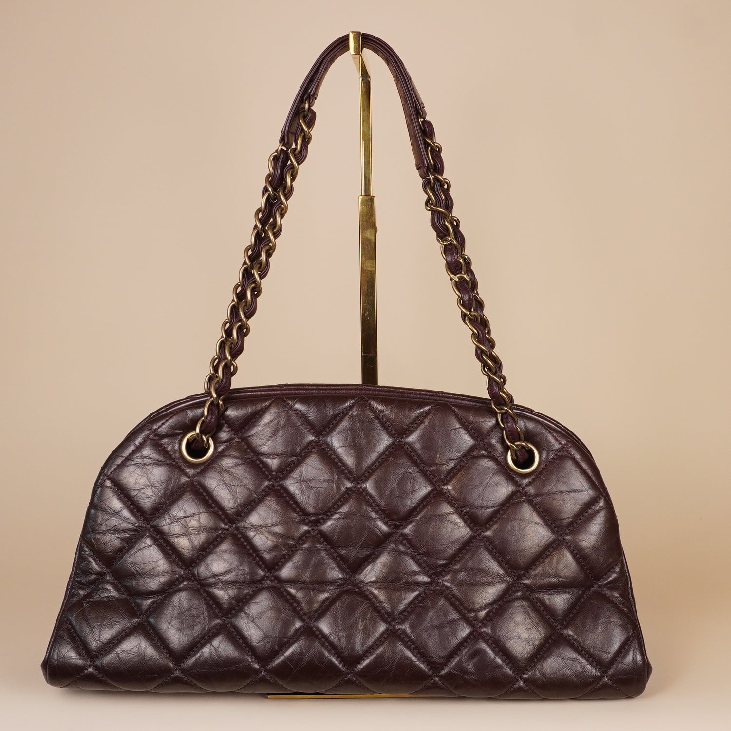 PRE-OWNED CC Burgundy Just Mademoiselle Medium Patent Bowler Satchel