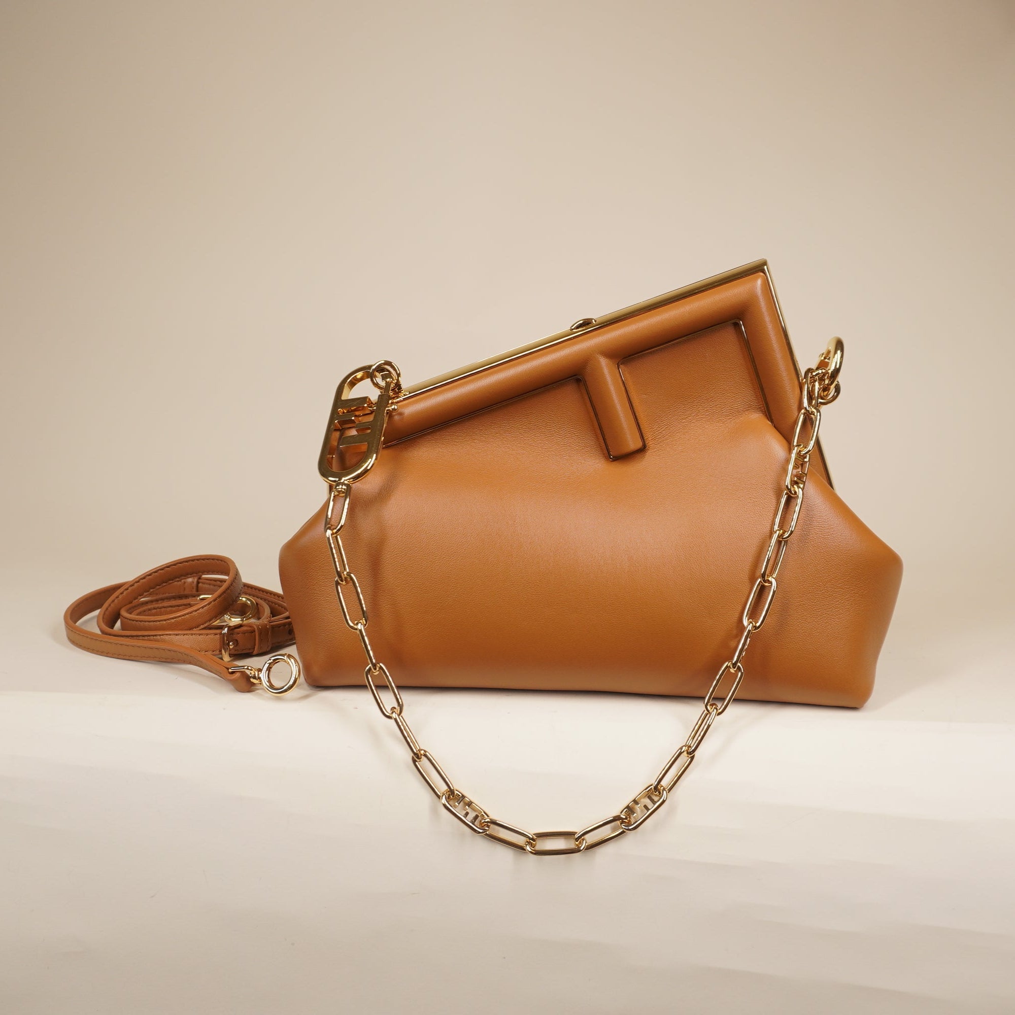 PRE-OWNED Shiny Nappa Small Fendi First Caramello