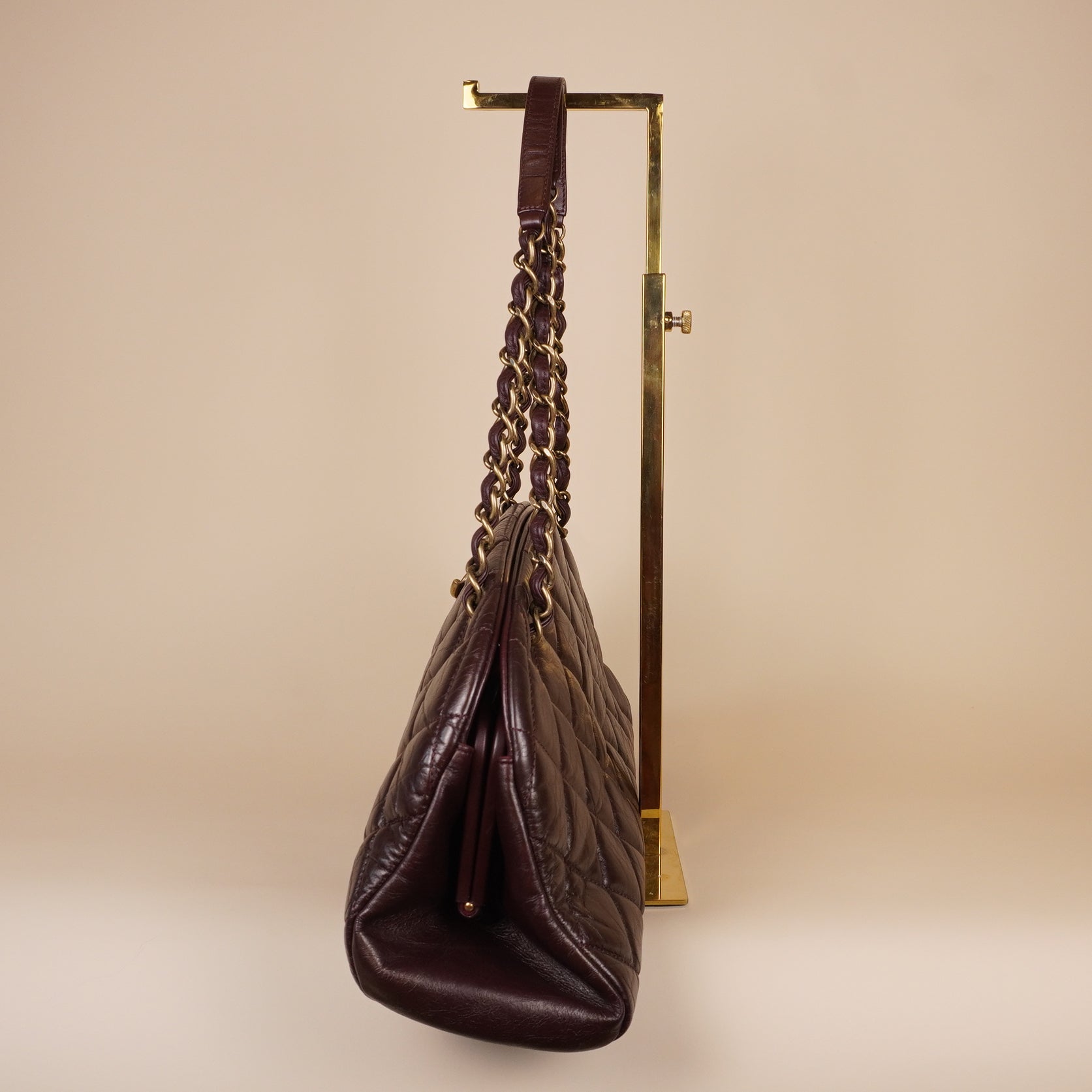 PRE-OWNED CC Burgundy Just Mademoiselle Medium Patent Bowler Satchel