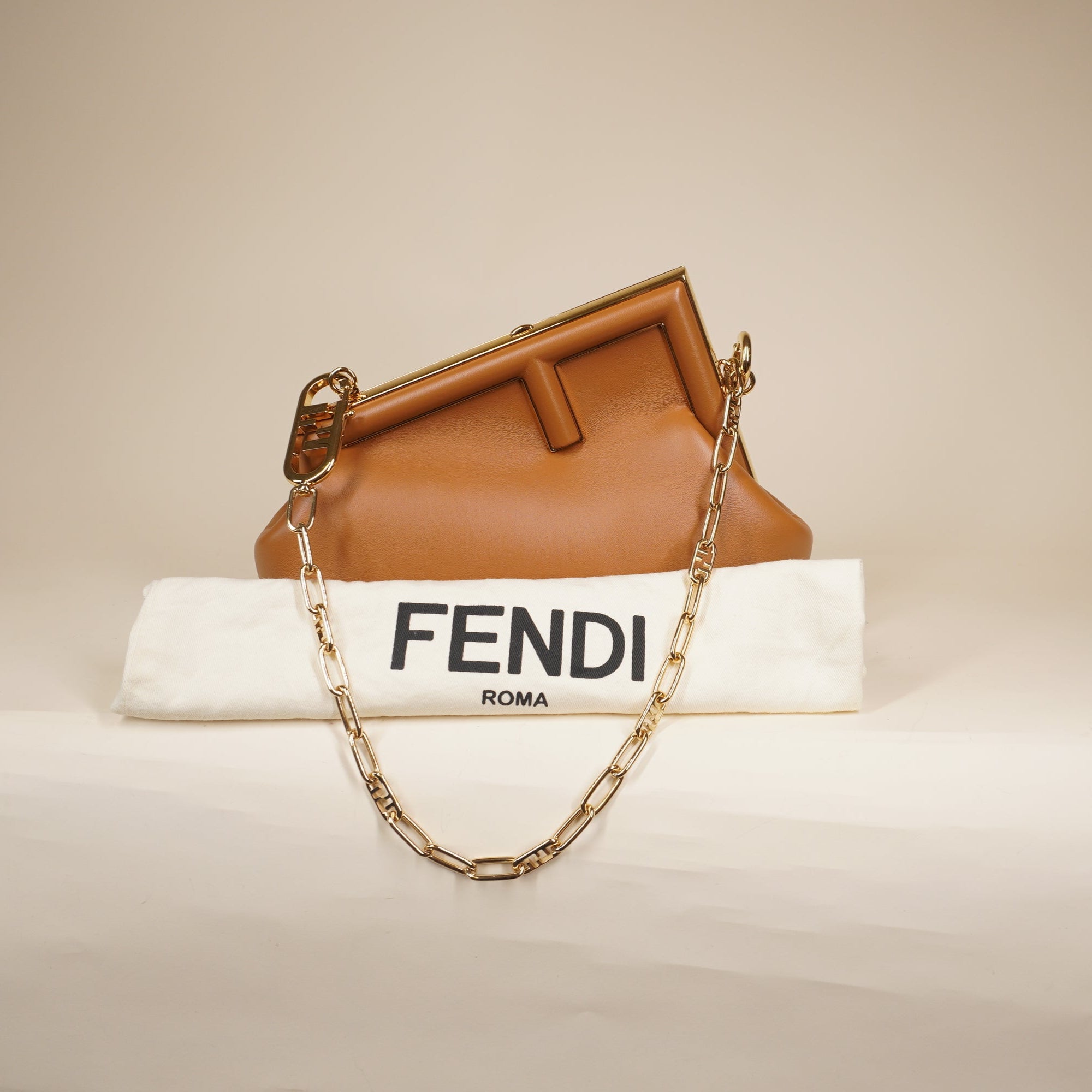 PRE-OWNED Shiny Nappa Small Fendi First Caramello